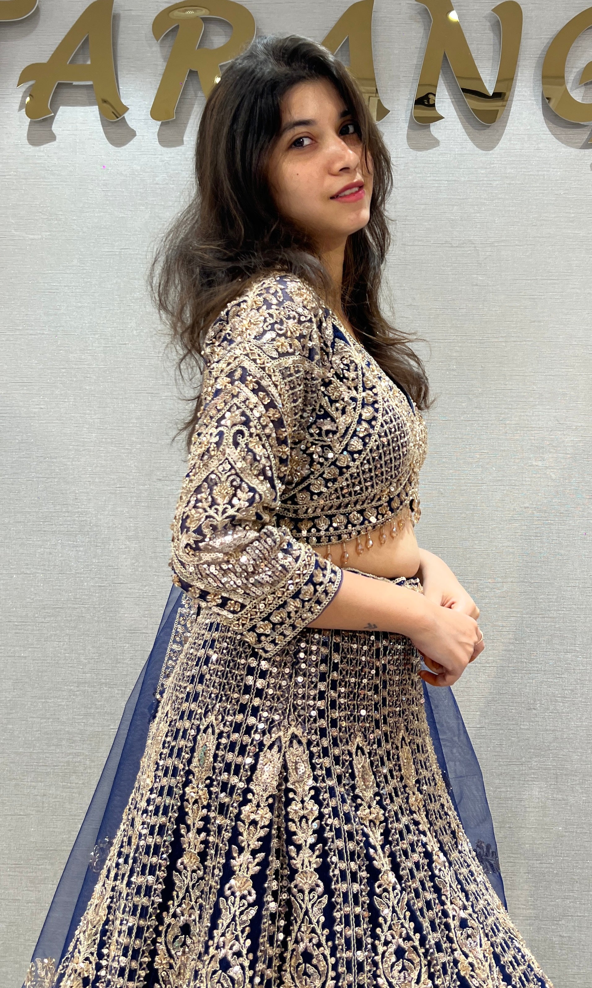 Navy Blue and Gold Heavy Embroidered Lehenga Choli Set