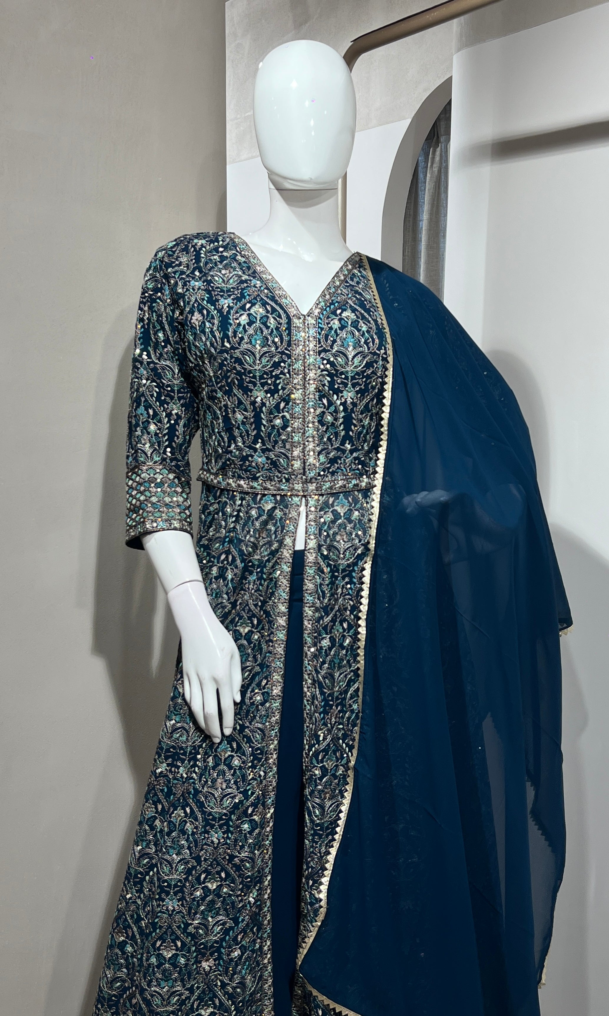 PEACOCK Blue FRONT SLIT ANARKALI SET