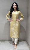 Gold Satin Floral Kurti top with bottom