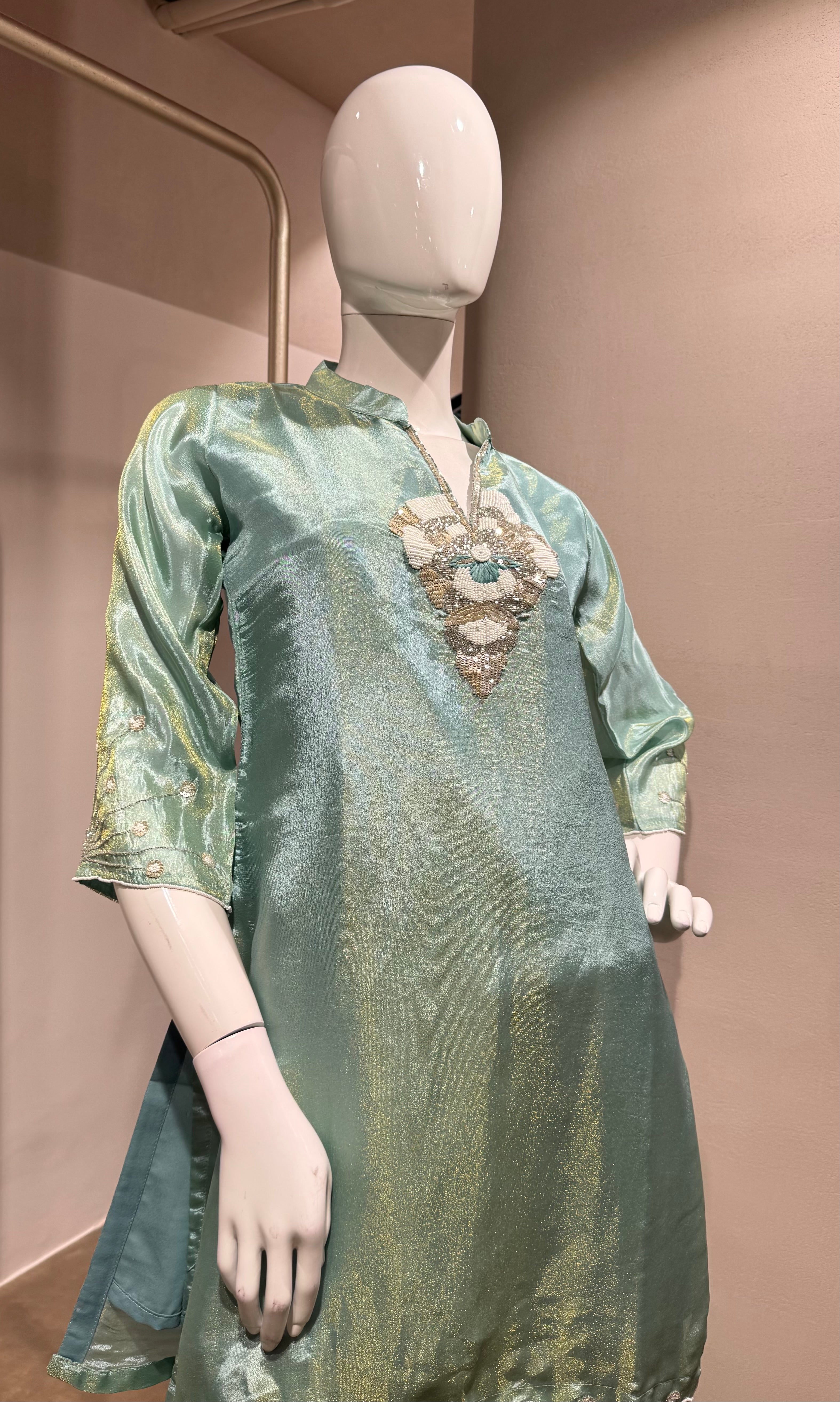 GREEN Shimmer embroidered sharara set
