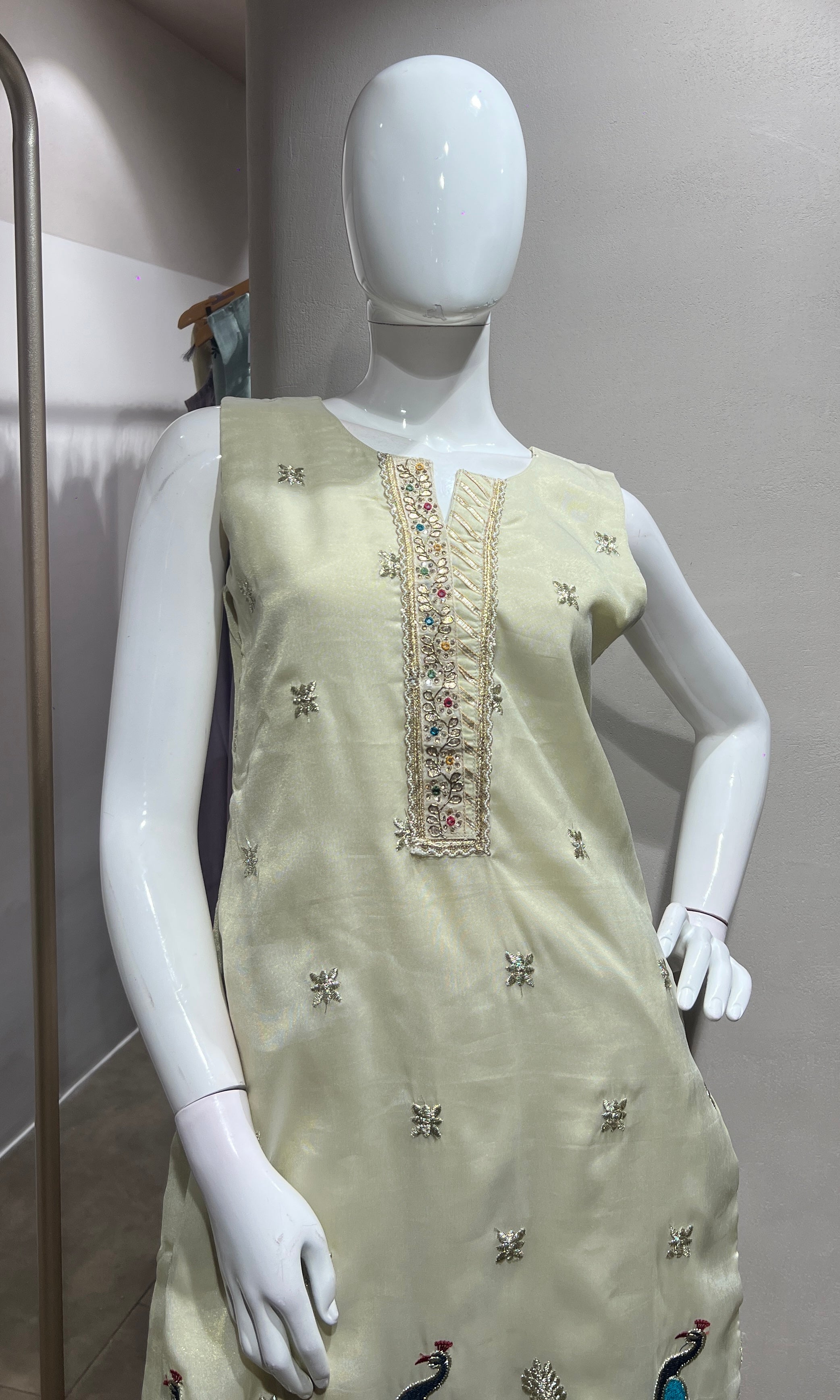 Cream Peacock Embroidered SHARARA Set