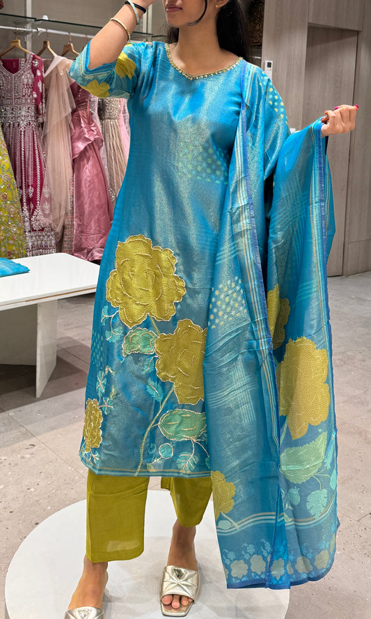 🩵Blue green shimmer silk kurta set ( 2992 ) 3003 3333