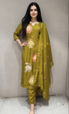 Mehendi Green cotton silk Floral Motif Kurta set with dupatta