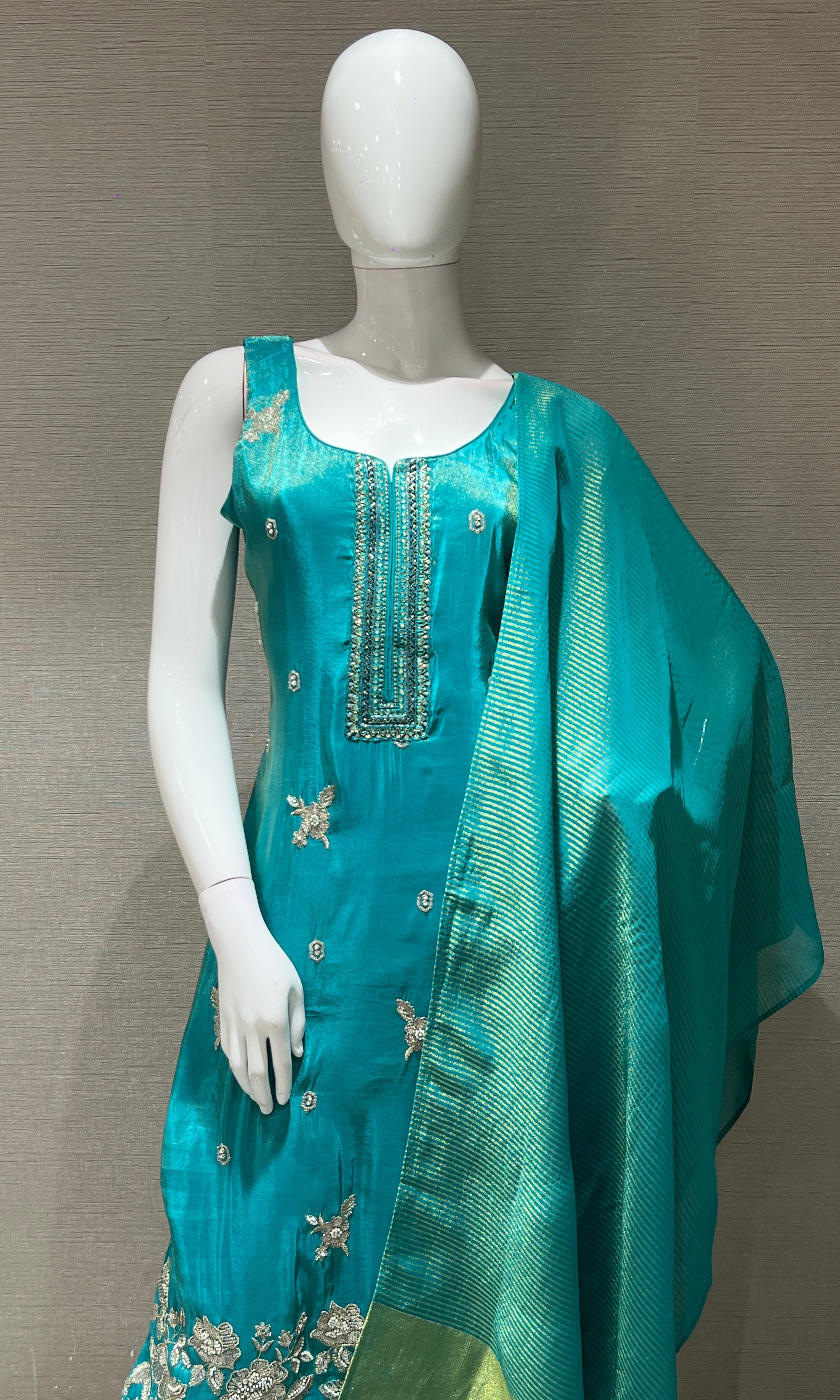 LIGHT GREEN  gold embroidery KURTA SET