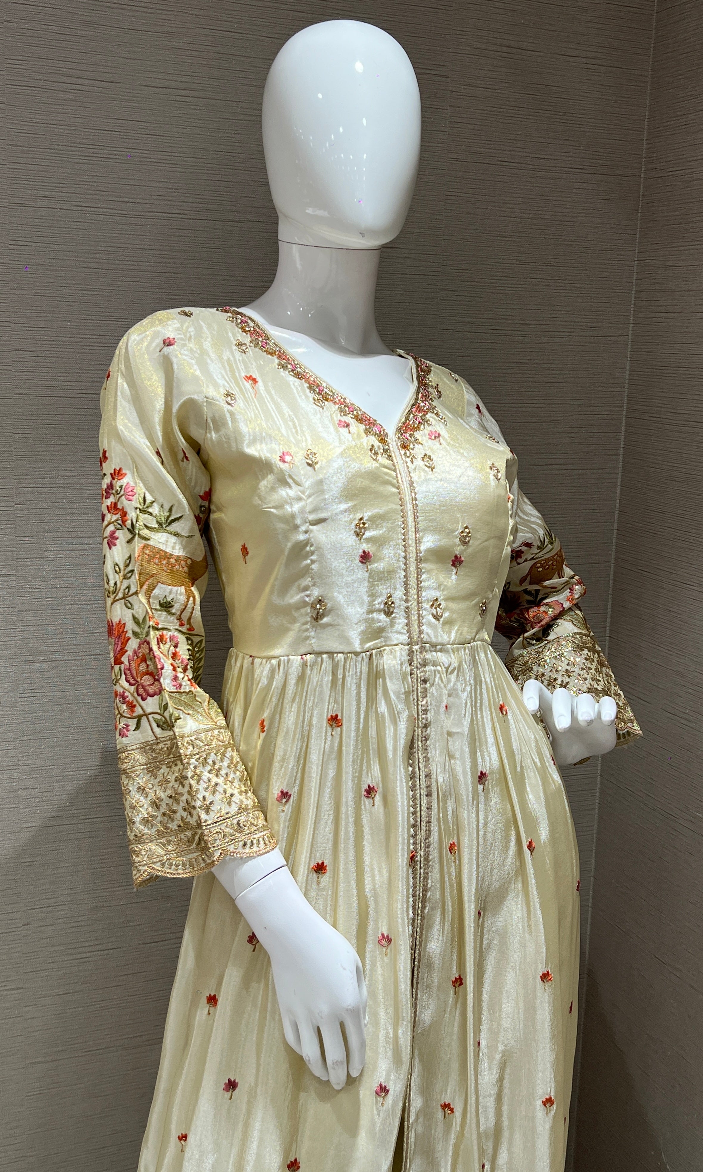 Half White Embroidered front slit Anarkali