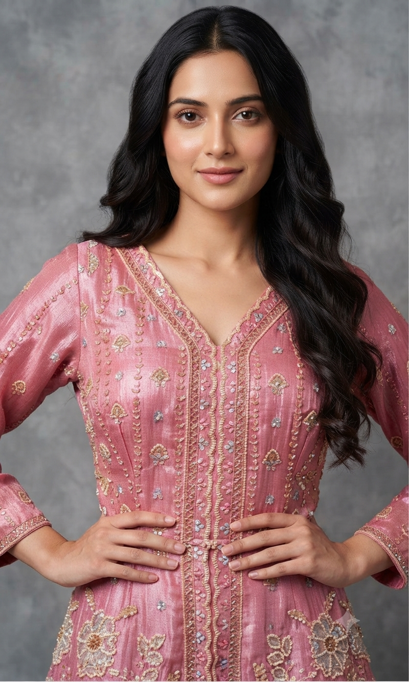 Blush Pink Embroidered Silk palazzo Set