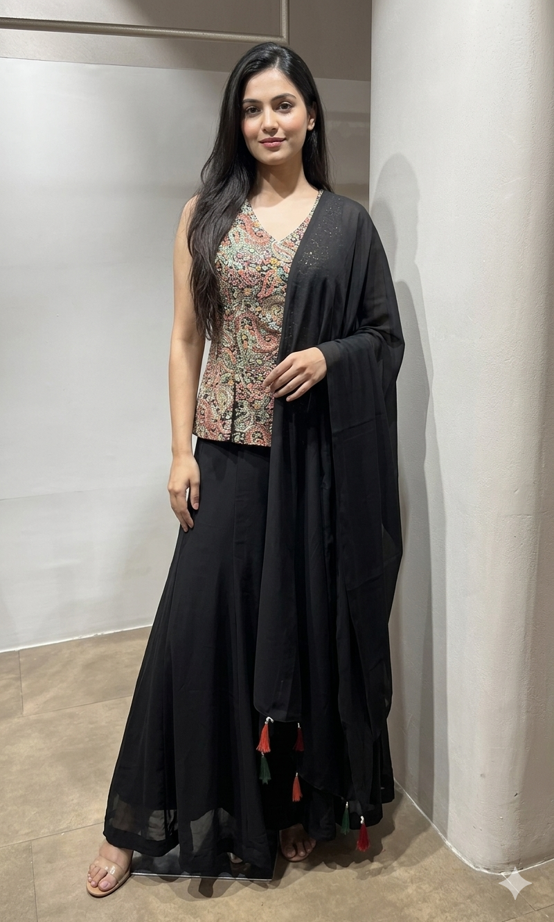 Black Embroidered Festive wear Palazzo Set