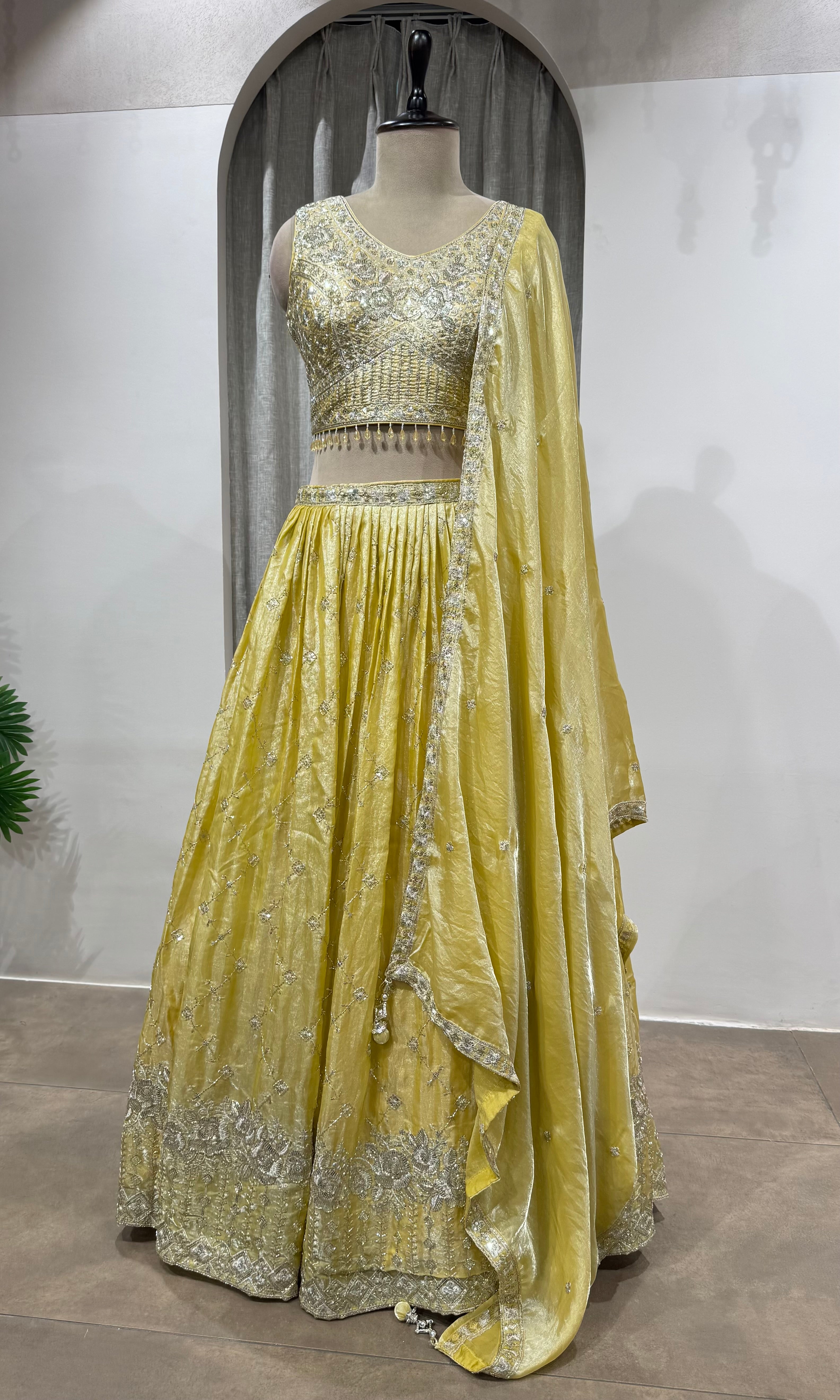 Light Yellow Georgette Lehenga with Silver Border