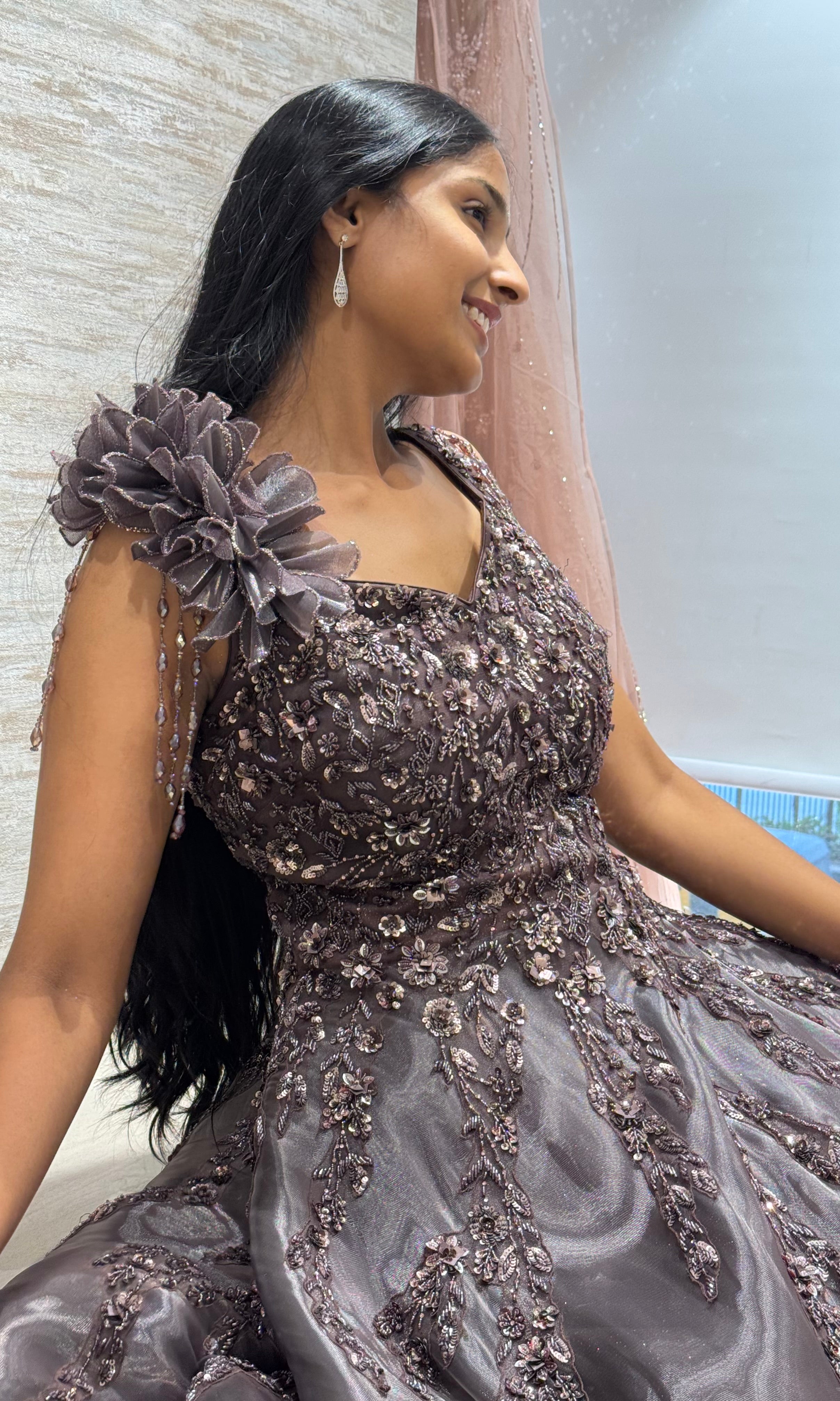 Purple FLORAL Embellished Gown