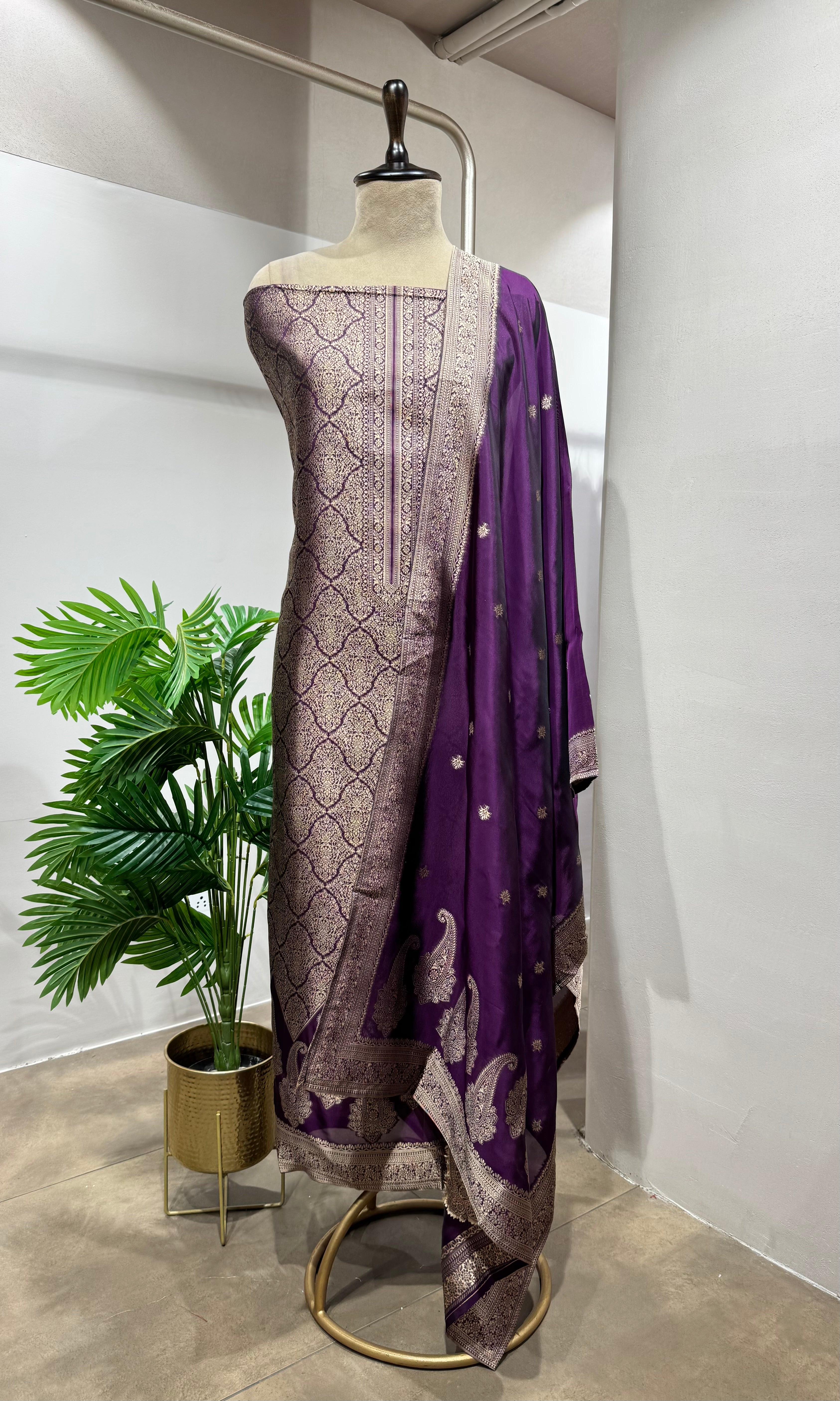 Wine Banarasi Silk DRESS MATERIAL