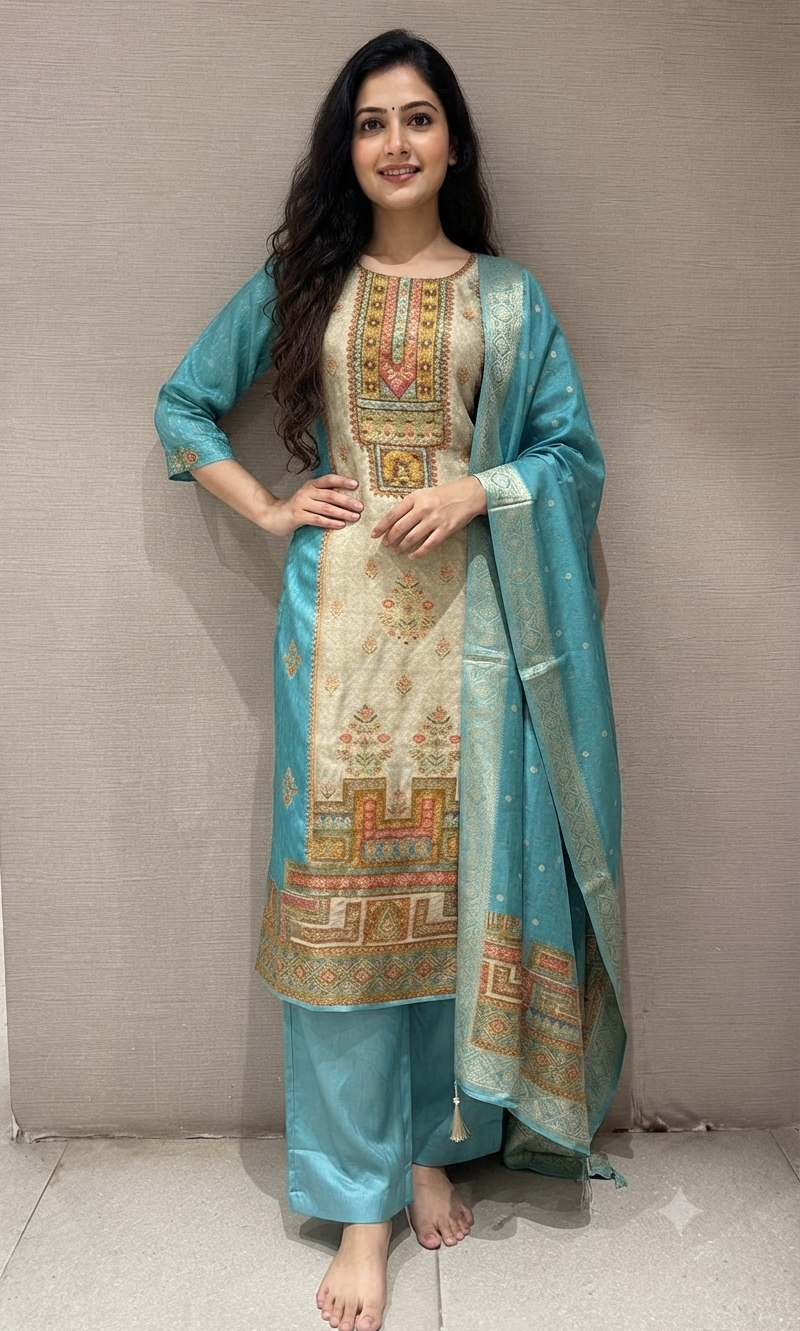 Blue ethnic printed kurta set