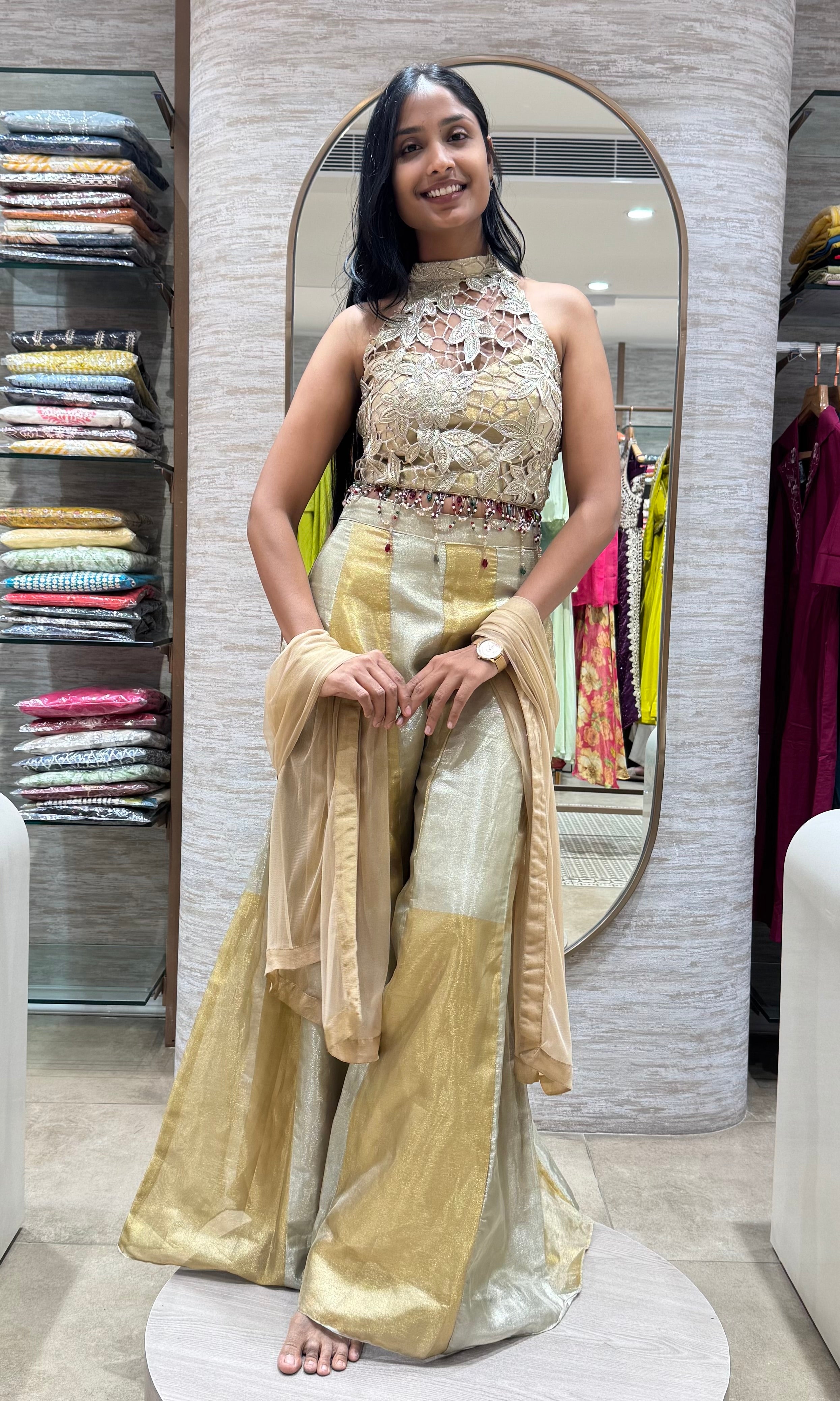 Gold Banarasi Tissue Corset with Palazzo Set