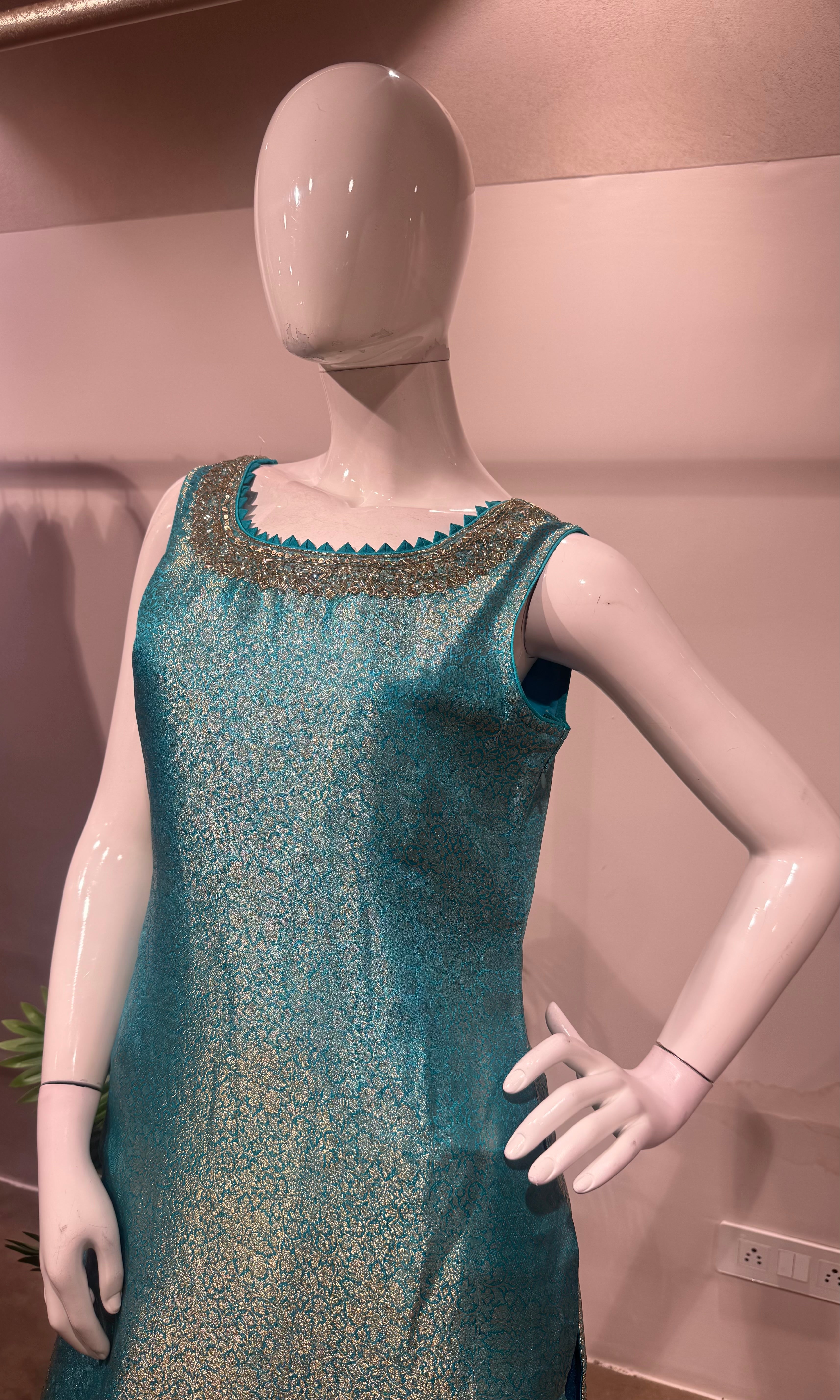 RAMA BLUE GOLDEN BANARASI KURTA SET