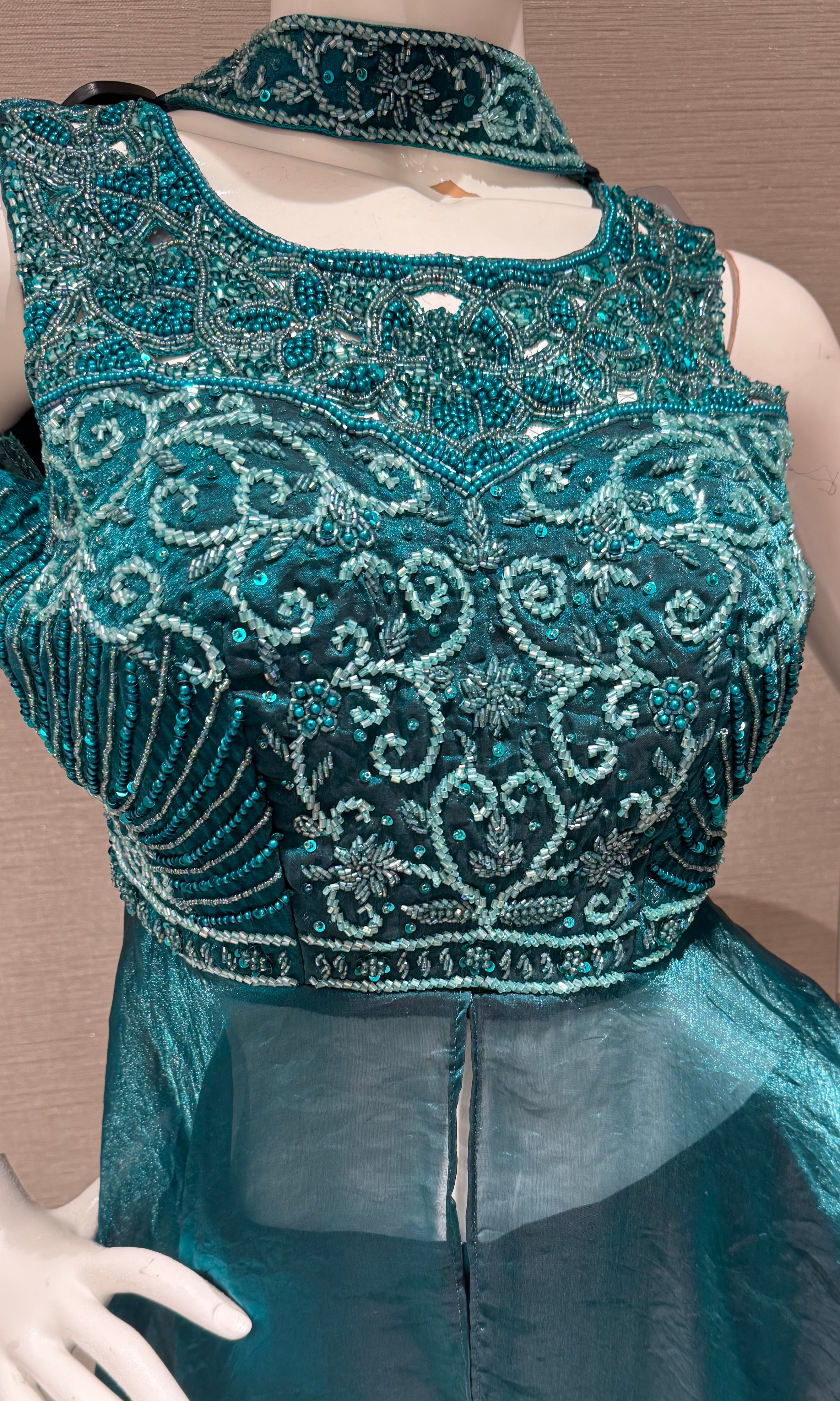 Green Embellished Peplum Palazzo set