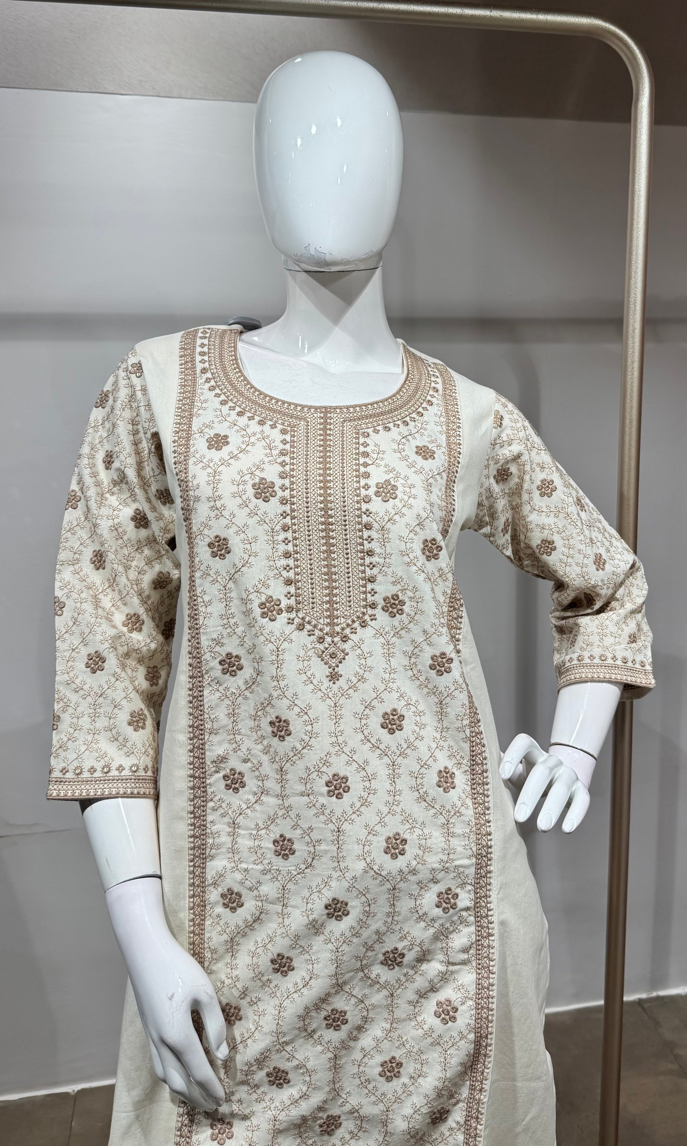 CREAM Cotton Kurta Set with Dupatta