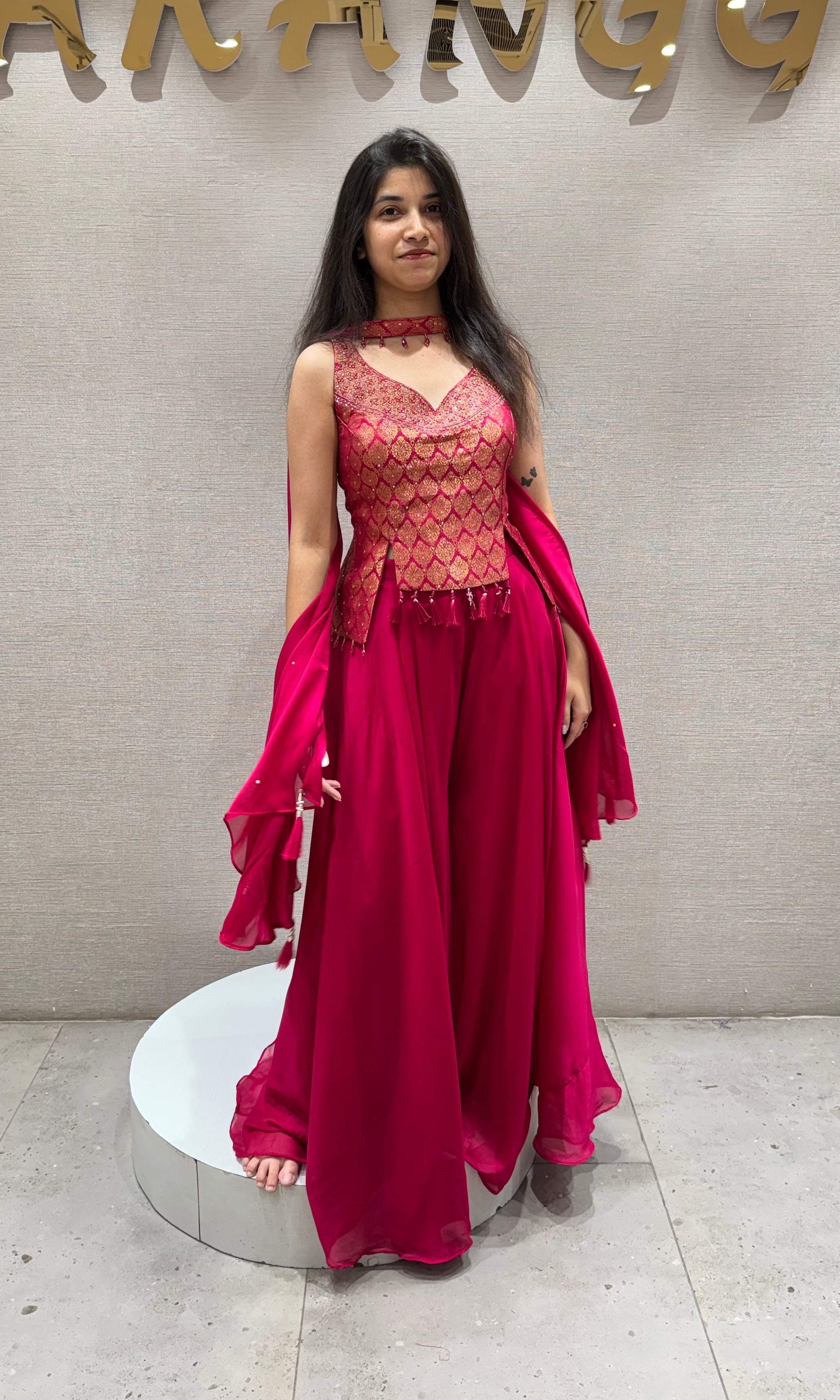 Rani pink PEPLUM BLOUSE PALAZZO SET