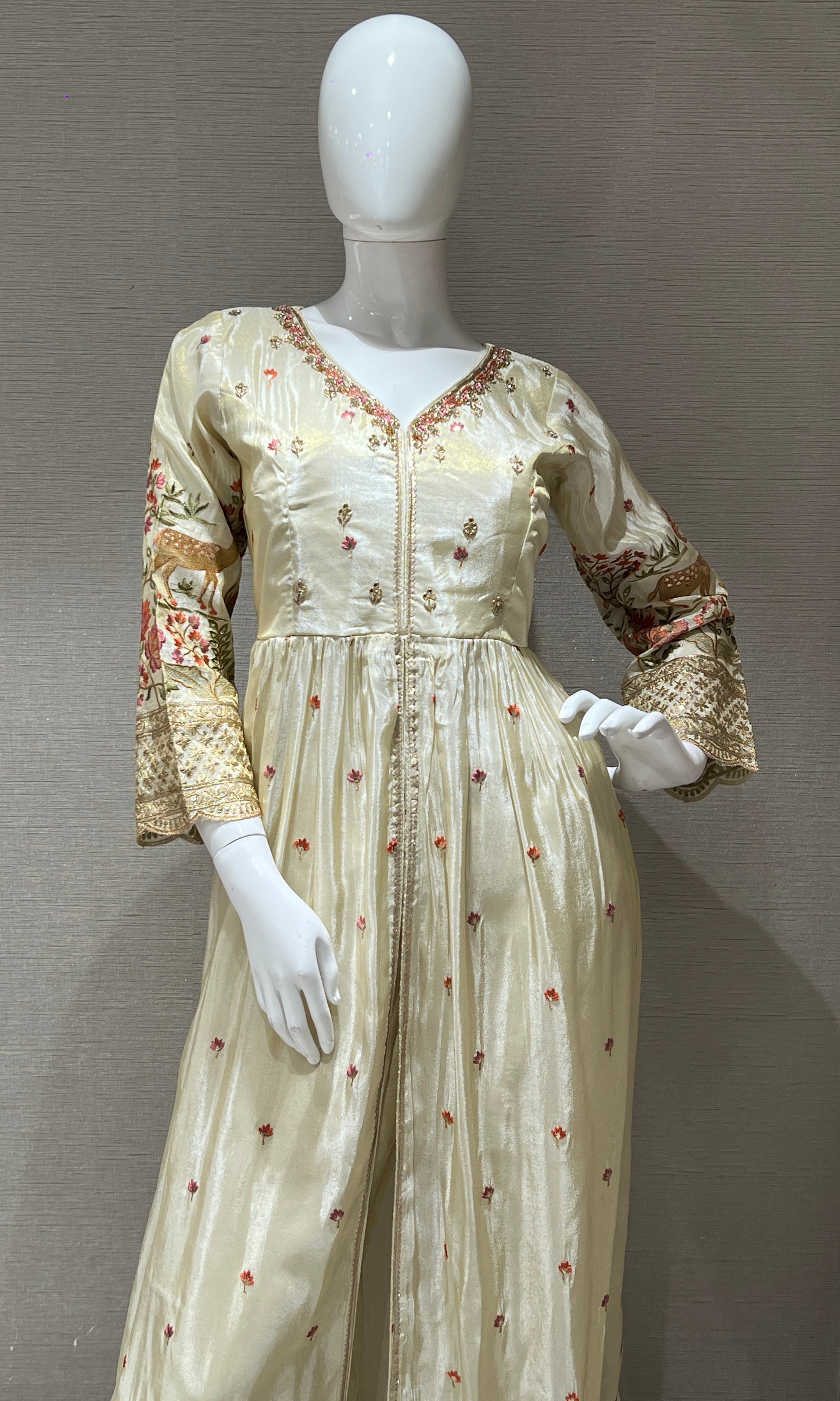 Half White Embroidered front slit Anarkali