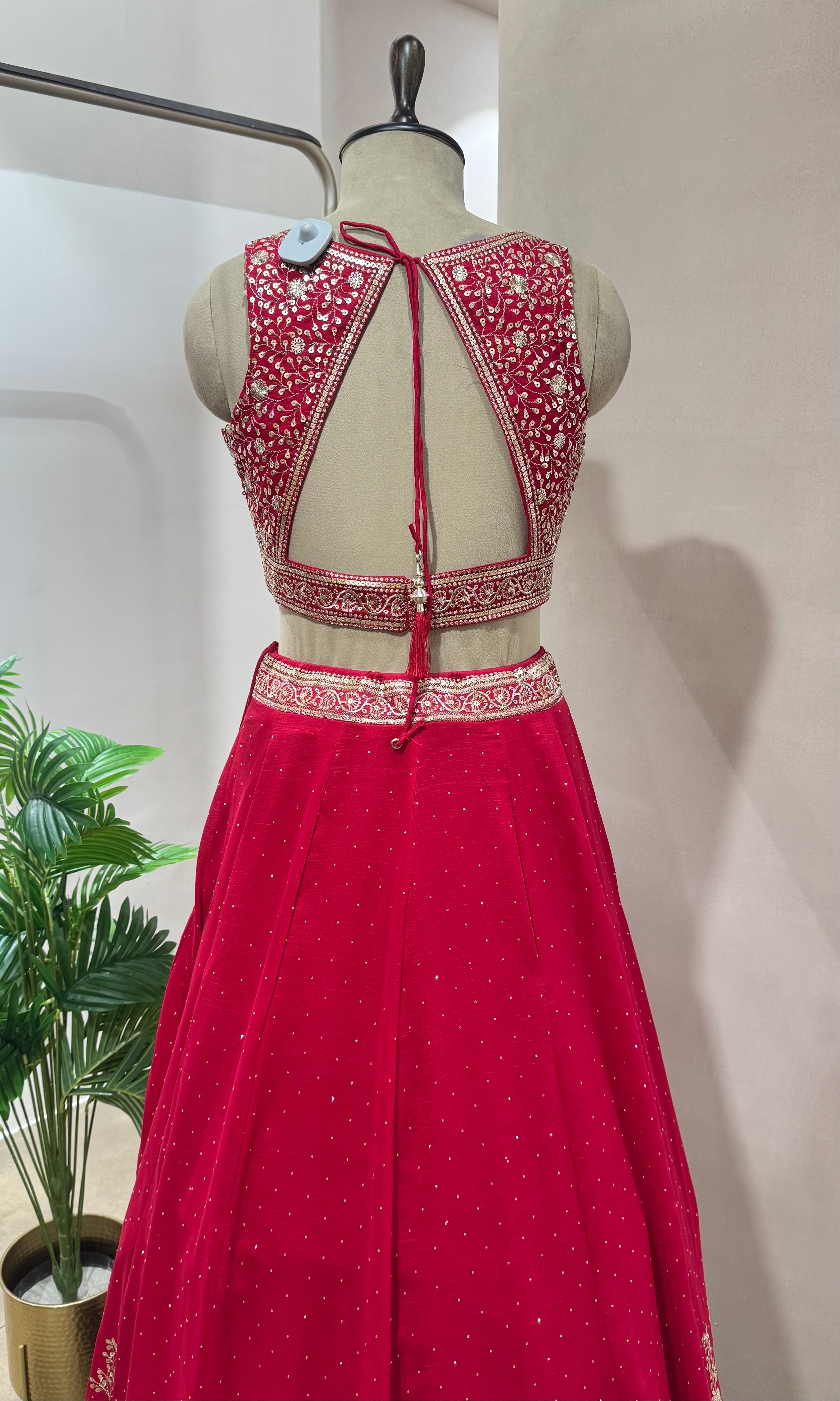 Rani pink GOLDEN FLORAL EMBROIDERY Lehenga