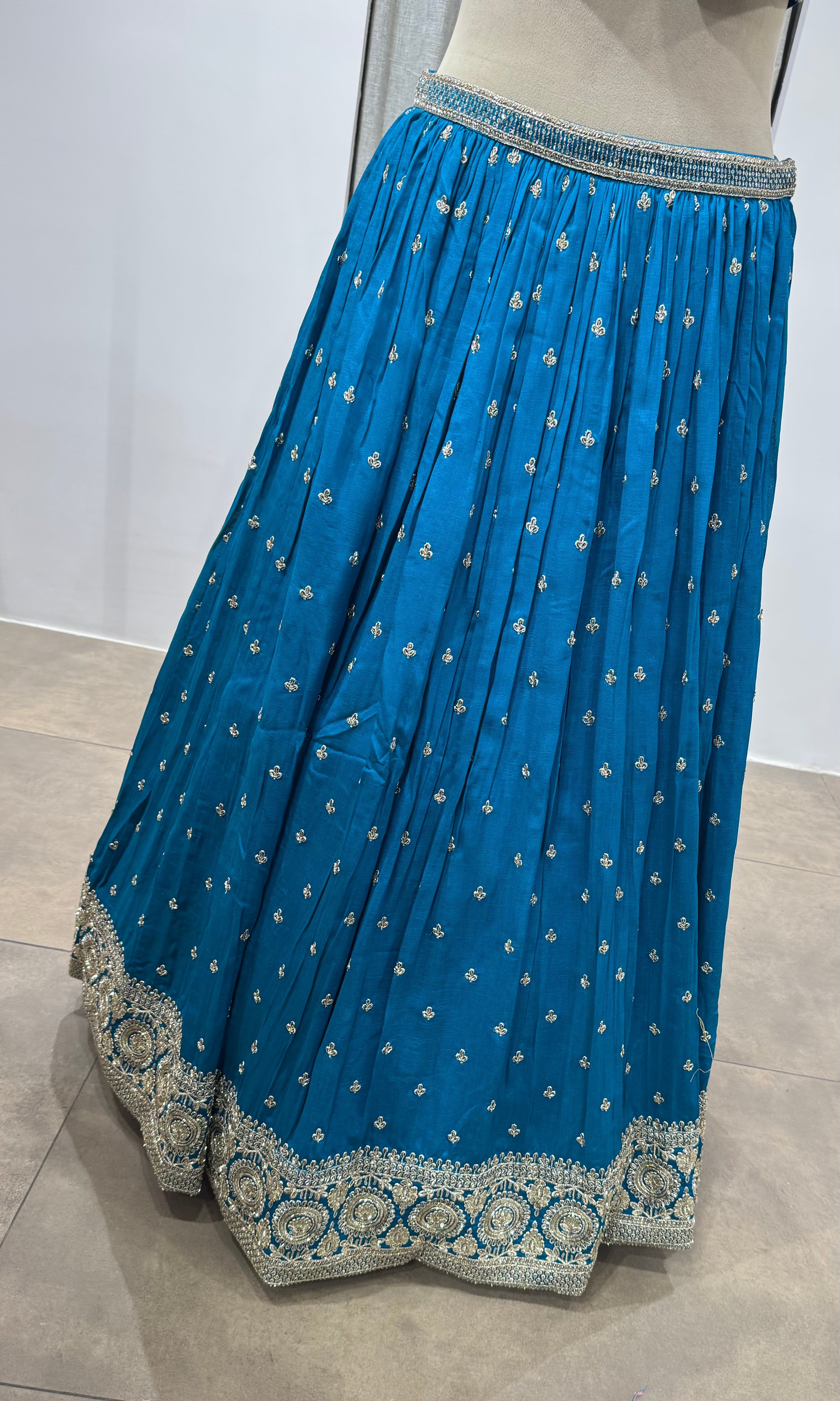 Rama Blue Embroidered Lehenga Choli Set
