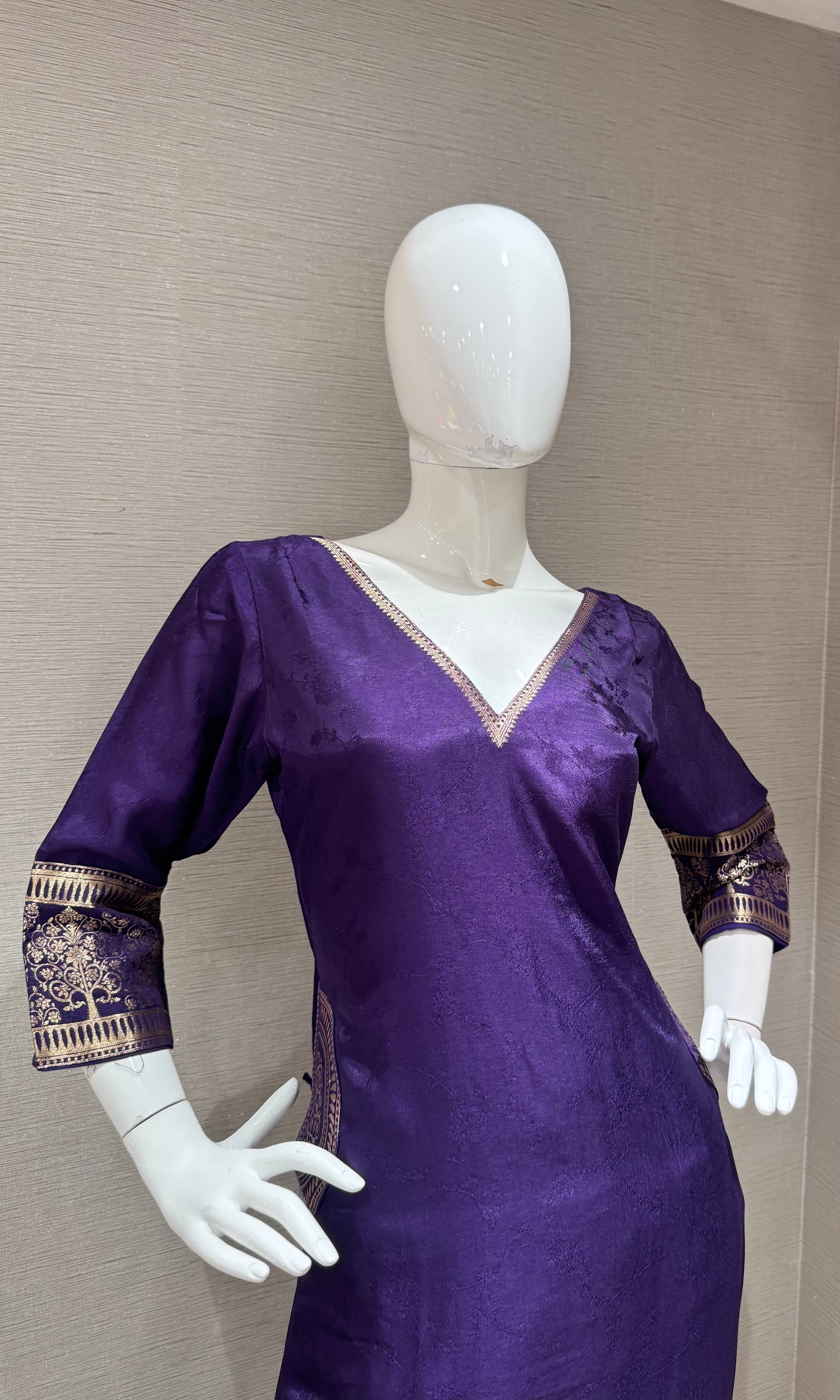 Purple Silk Kurta set with Sheer Dupatta