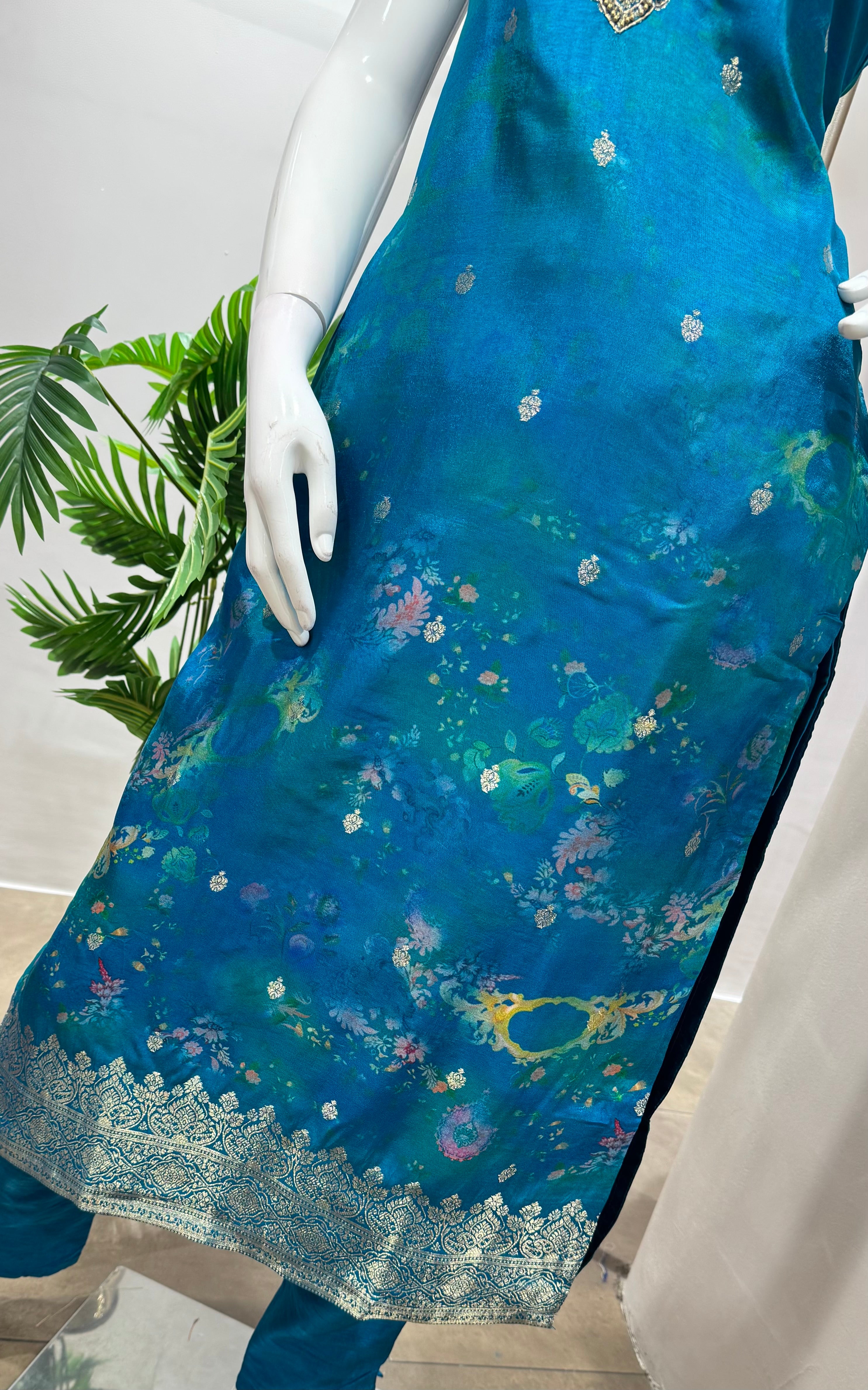 Rama blue EMBROIDERED KURTA SET