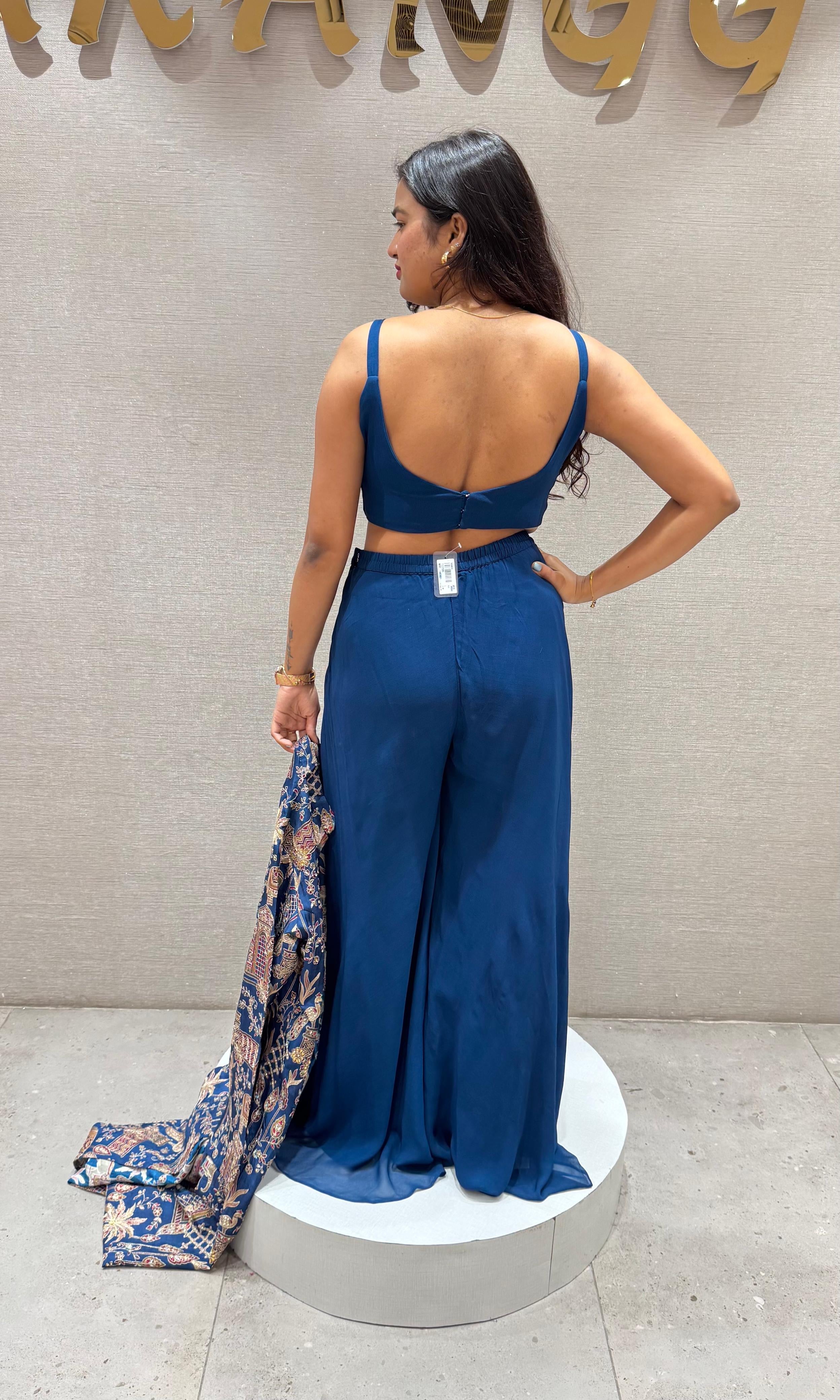 Blue PALAZZO SET WITH JACKET