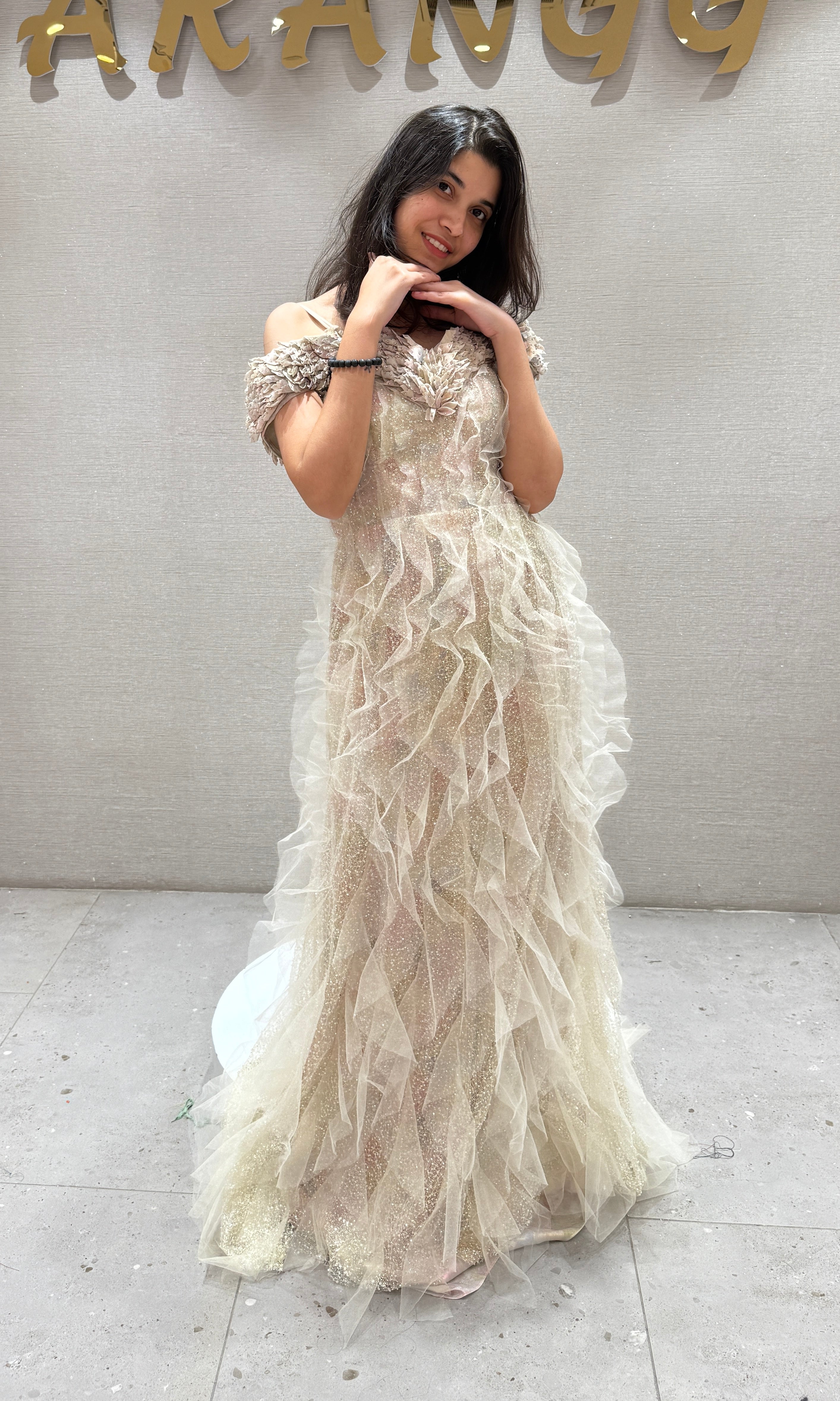 Fawn Golden Ruffle Layered Gown