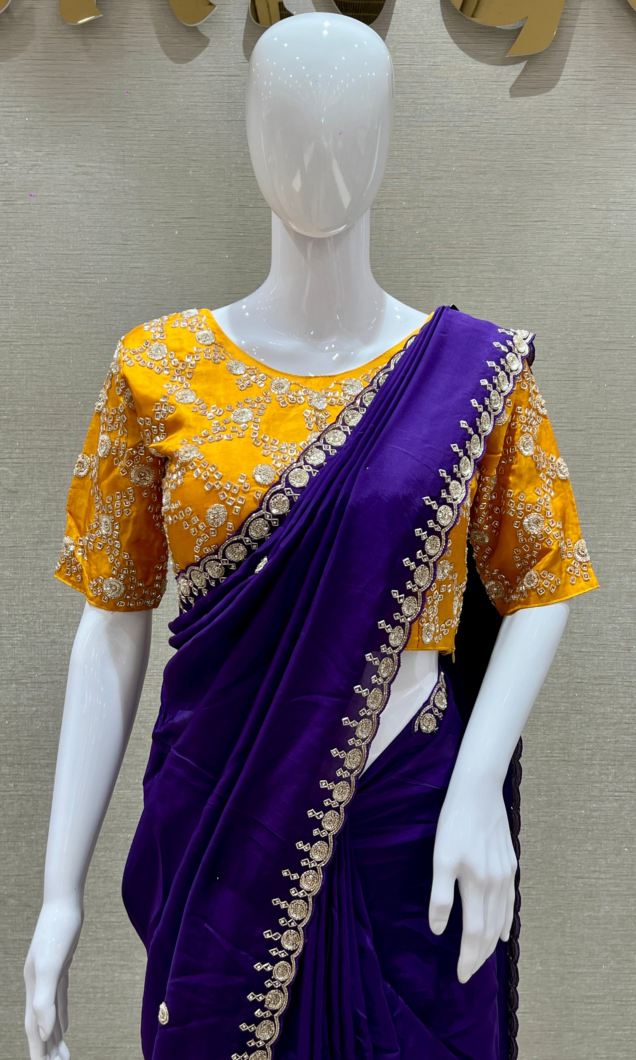 Purple saree with ready blouse