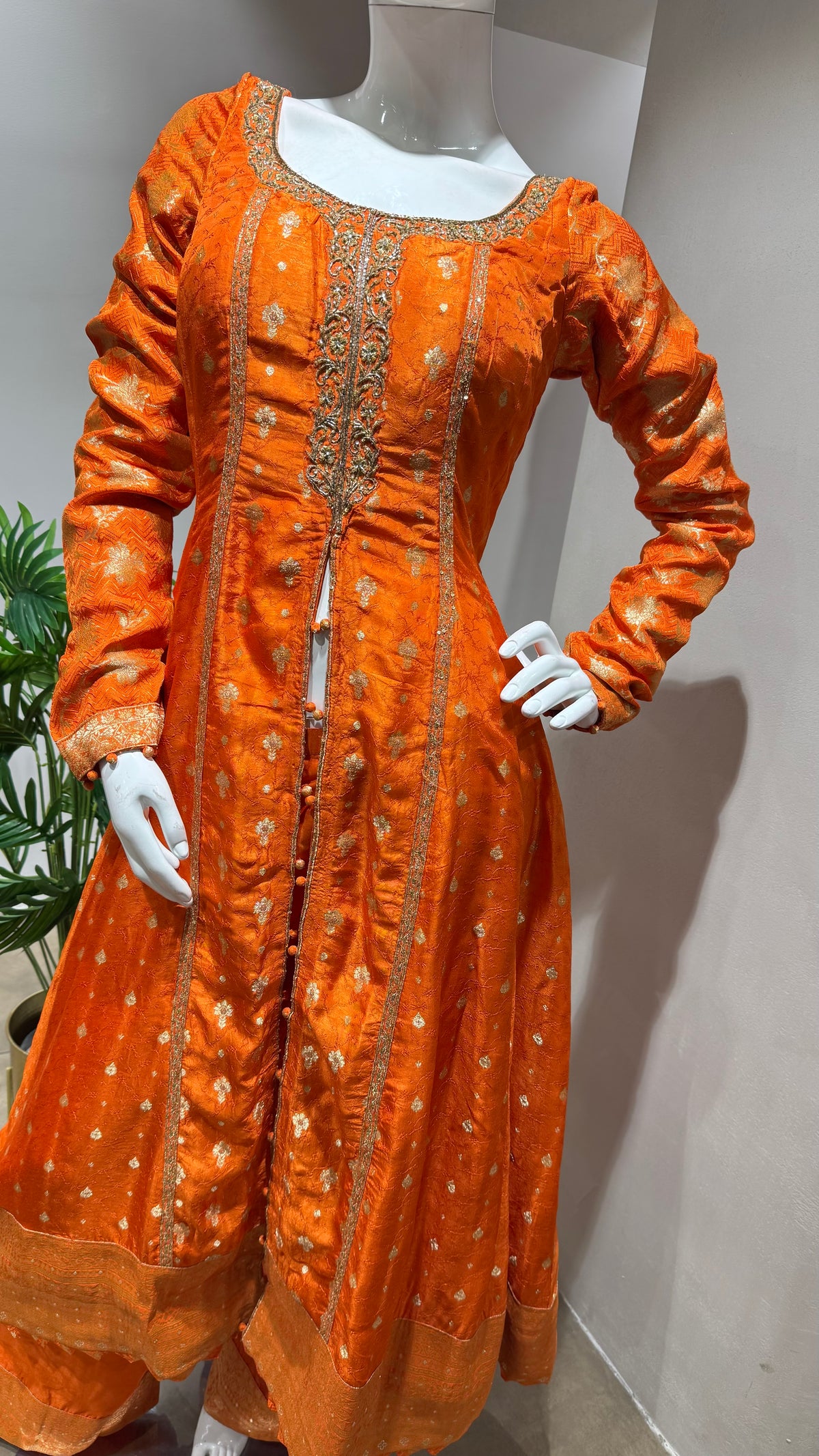 ORANGE GOLDEN  ANARKALI WITH PALAZZO PANTS