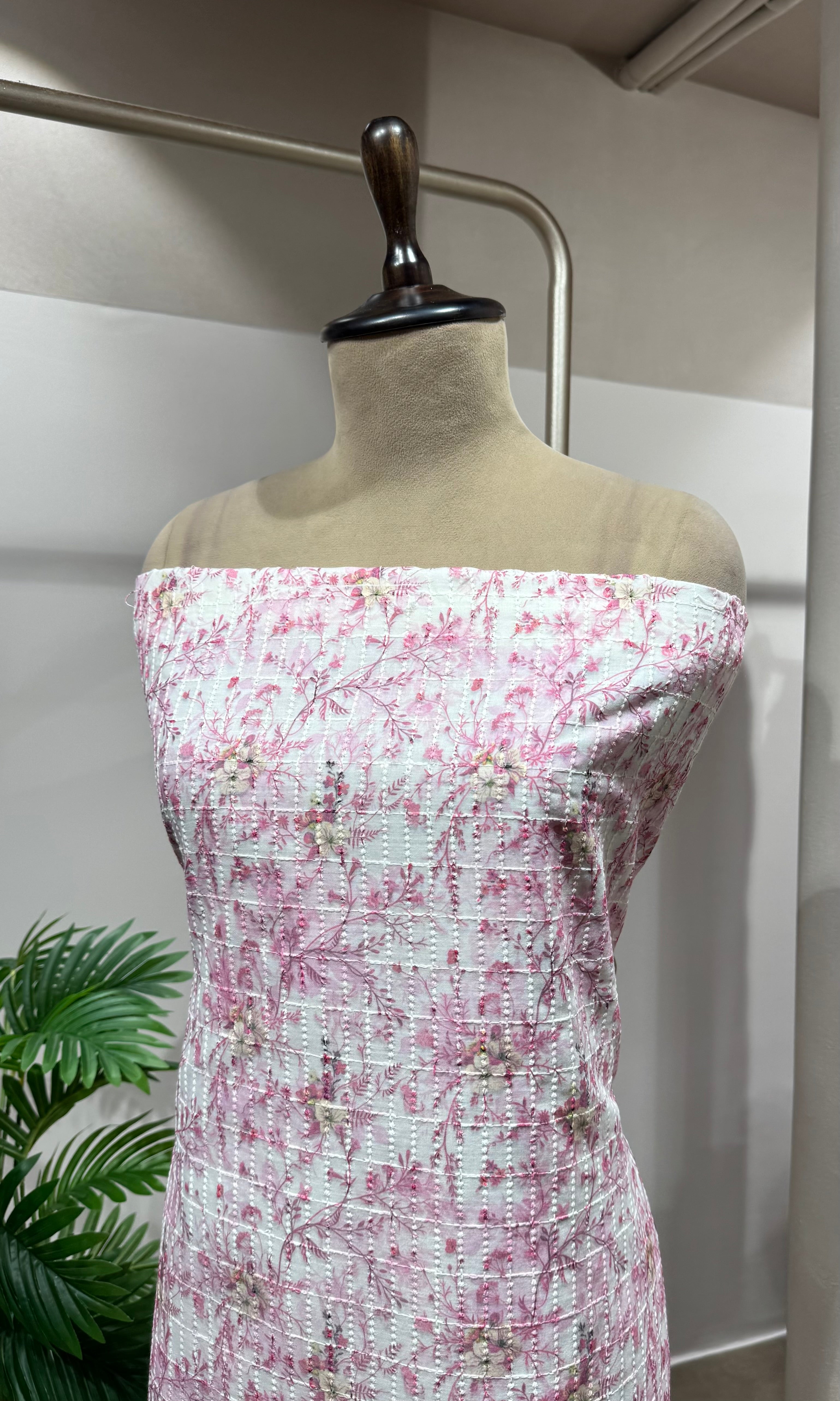 Pink Floral Chikankari DRESS MATERIAL