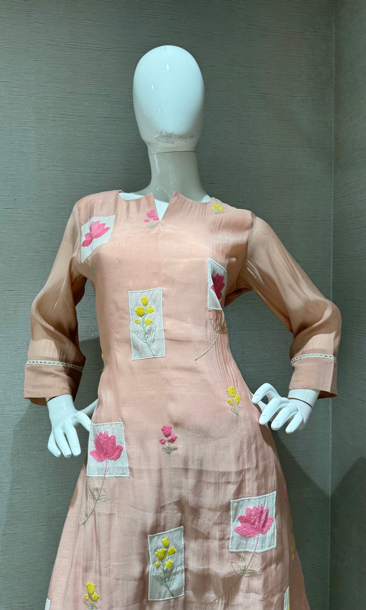 Blush Pink Floral Patchwork Kurta Set with Dupatta