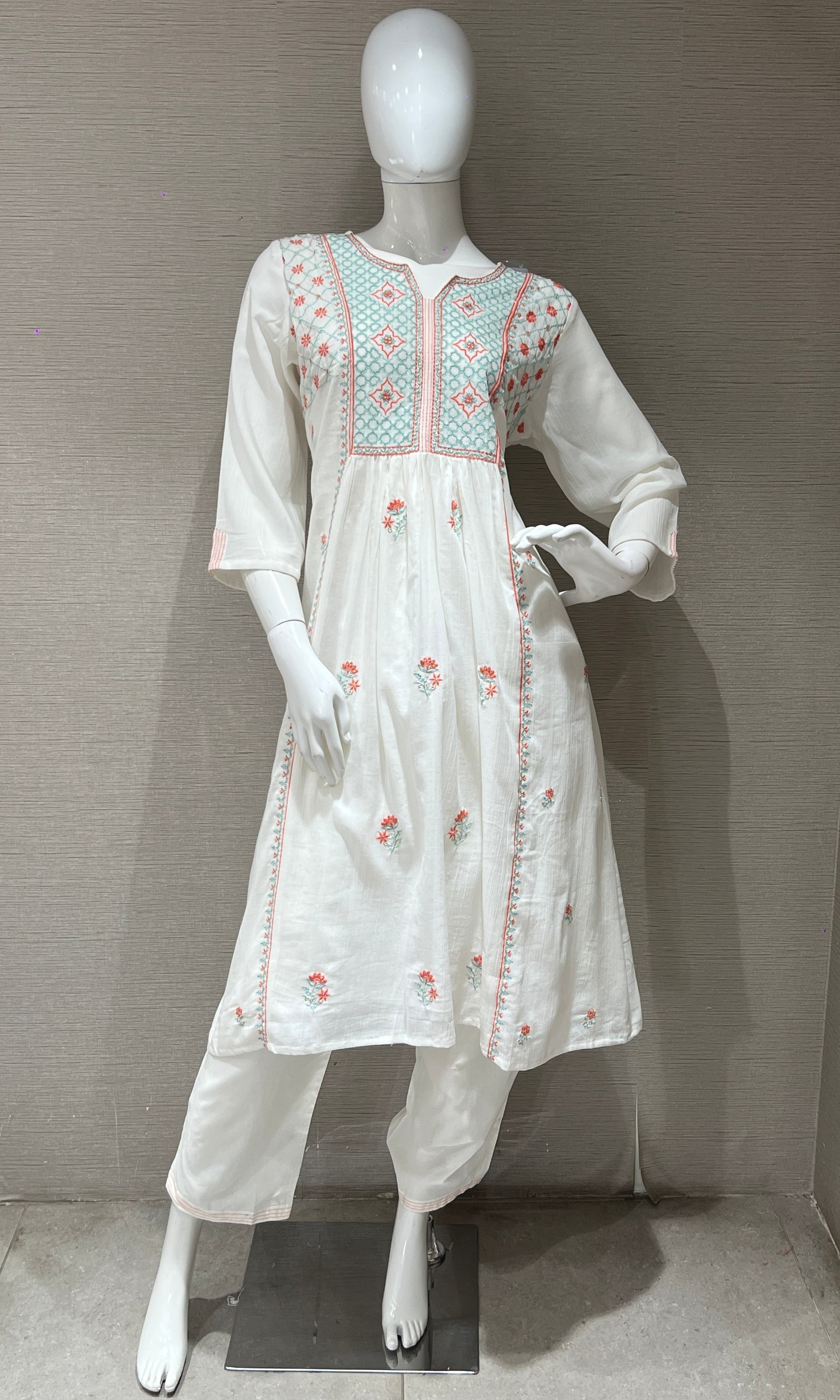 Cream Anarkali set
