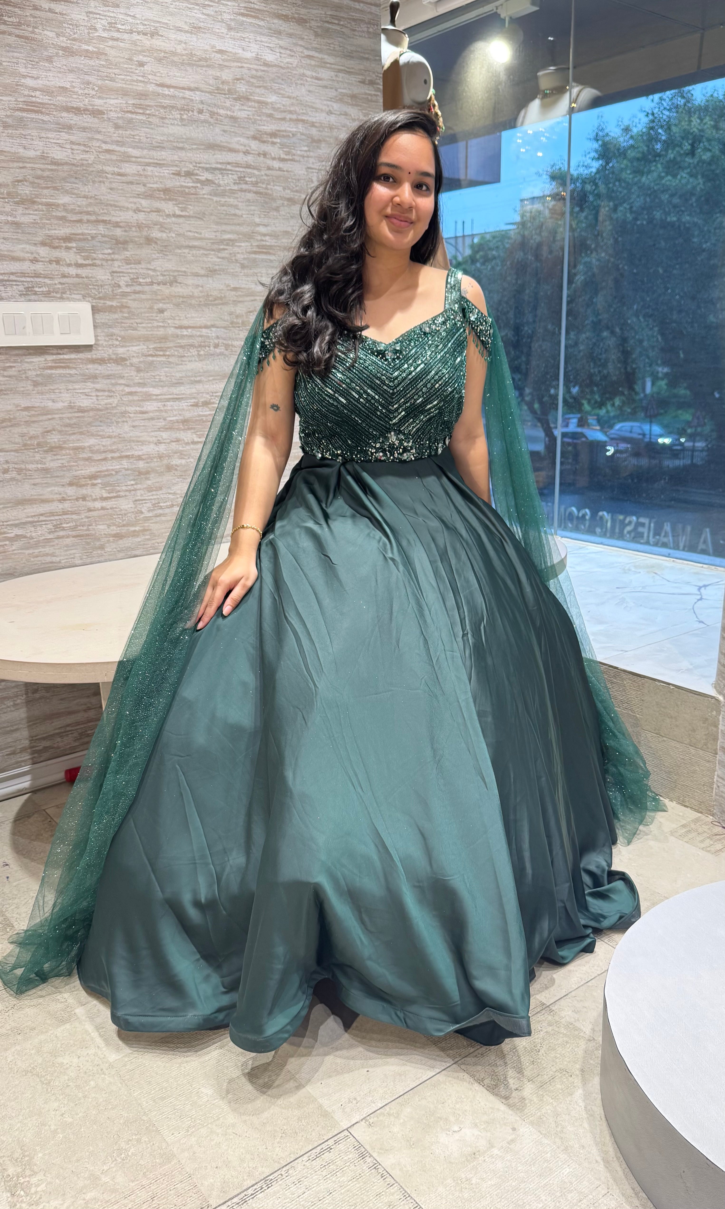 Bottel Green Beaded Bodice Lehenga choli