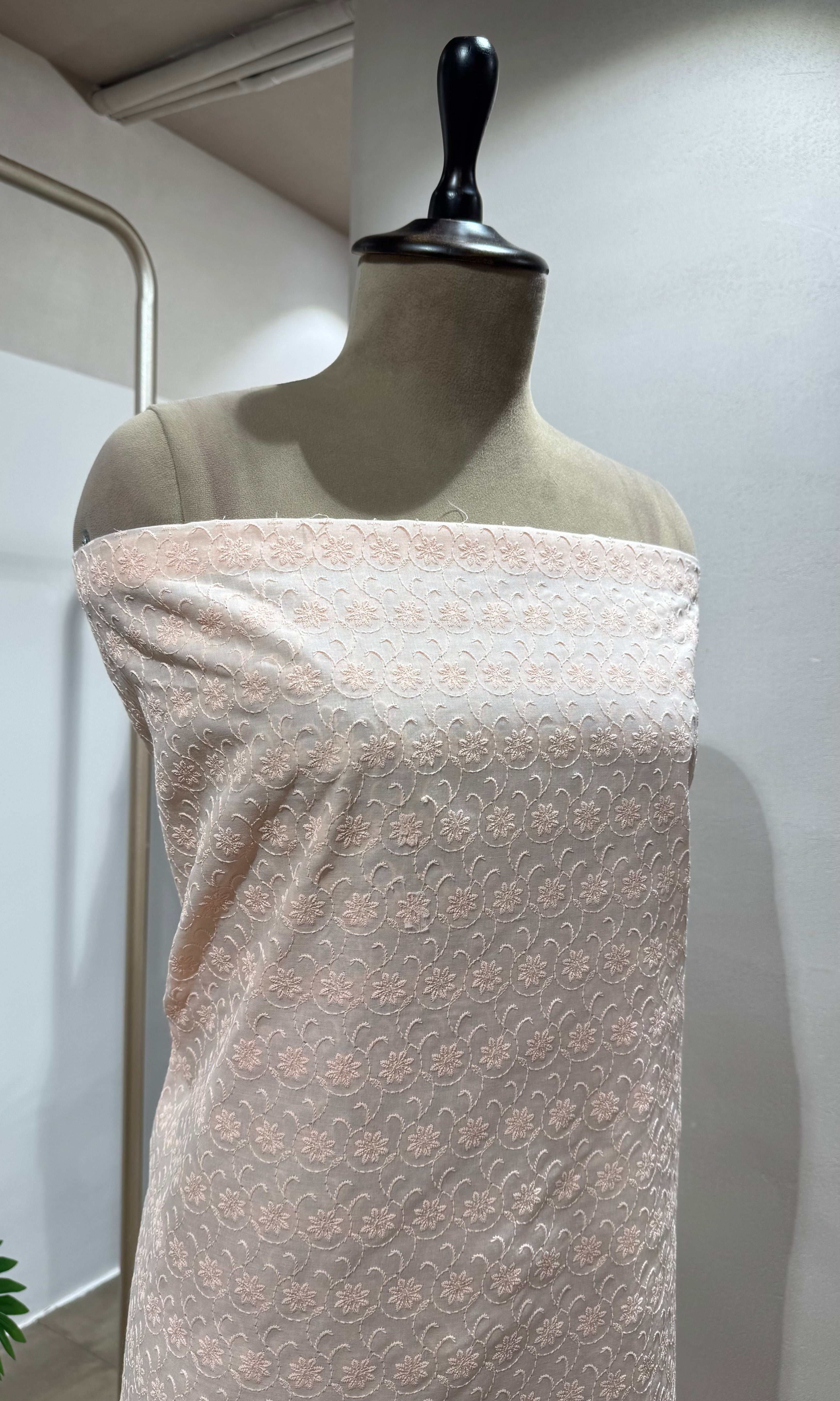 PEACH CHIKANKARI DRESS MATERIAL