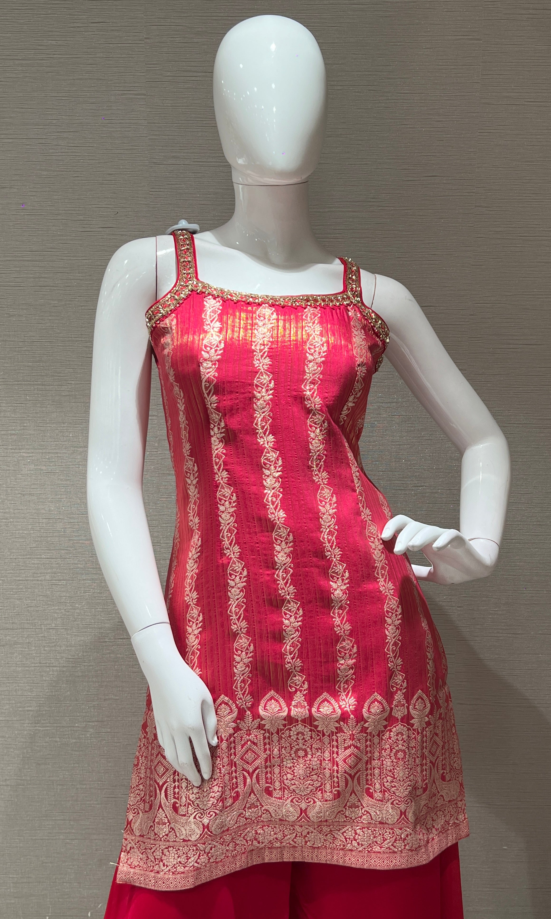 Rani pink with gold Embroidered Sharara Set