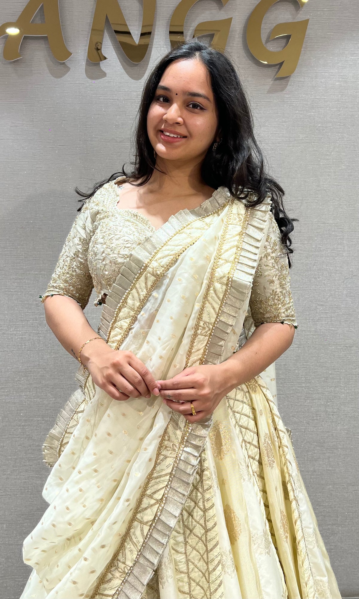 Ivory white gold lehenga WITH BEADS
