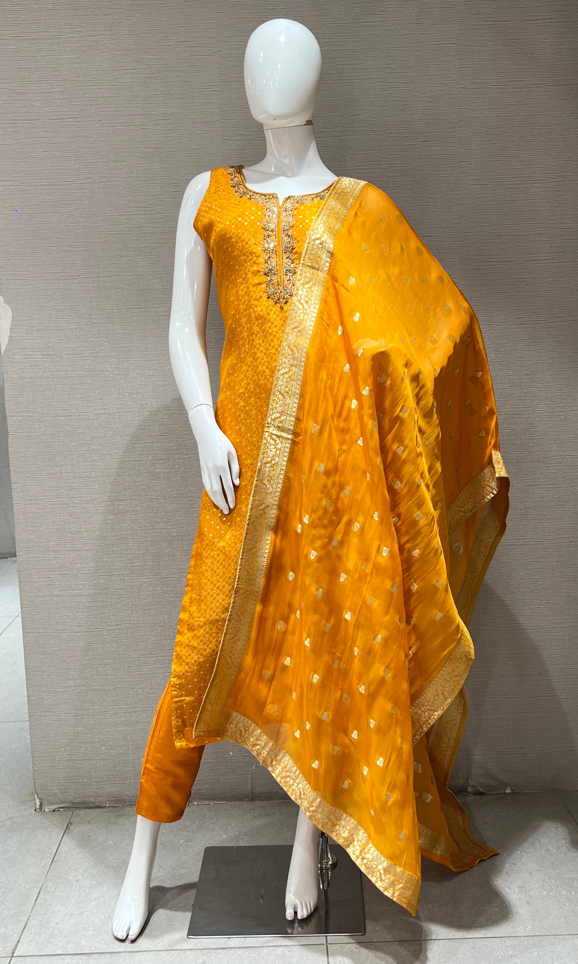 Mustard yellow golden kurta set