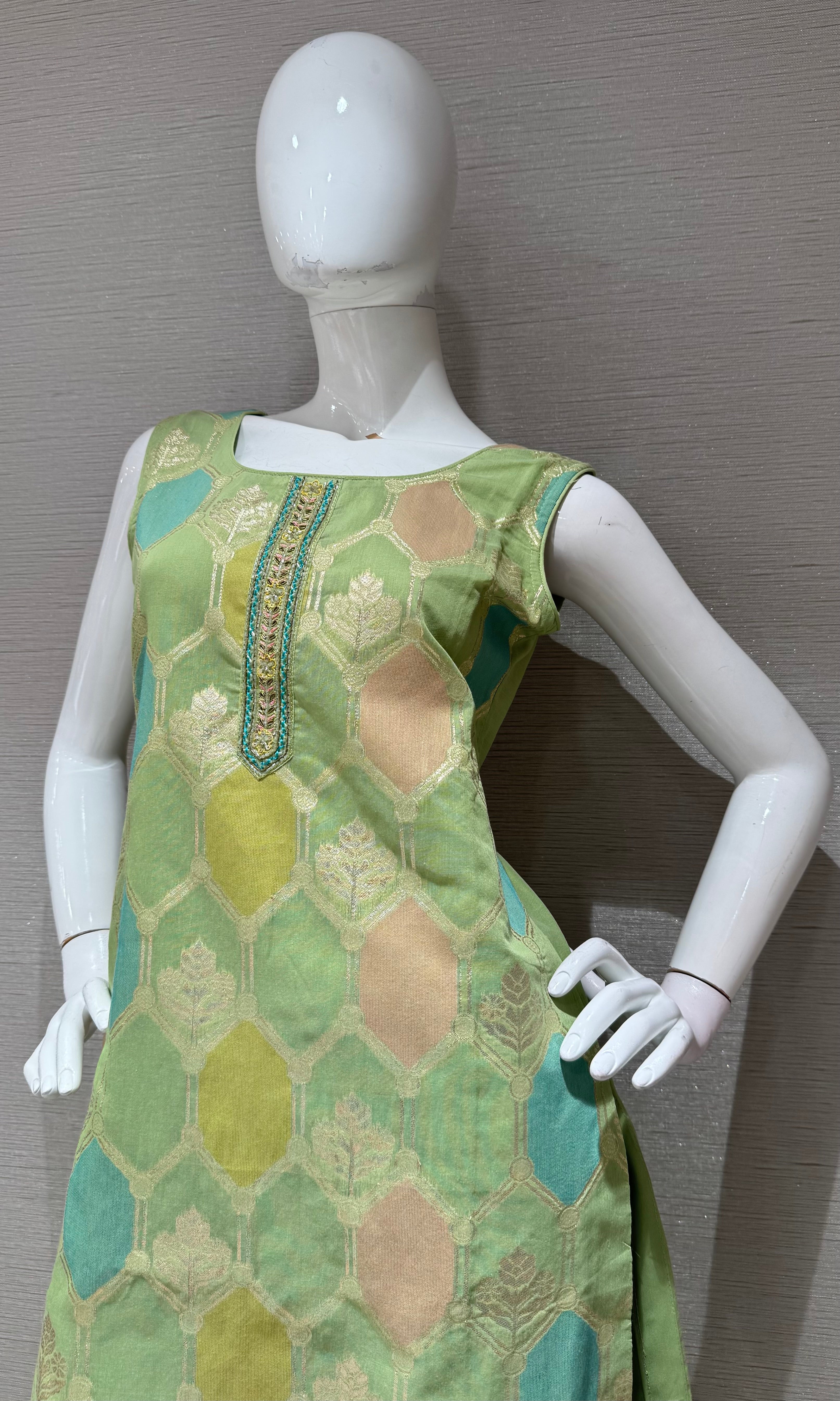 Pista Green Silk Salwar Suit with Multicolor Printed Dupatta