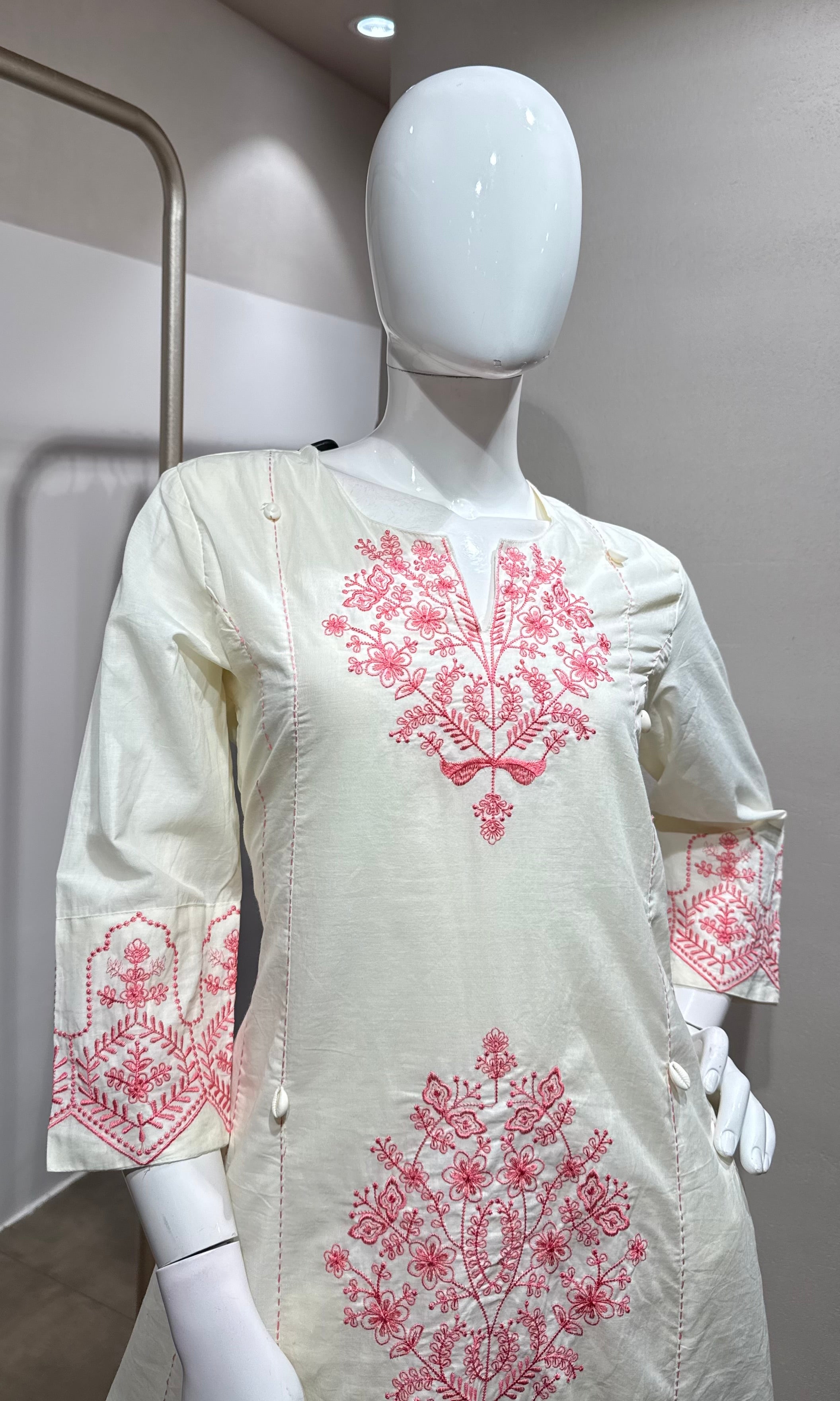 Pink and white Embroidered kurta set