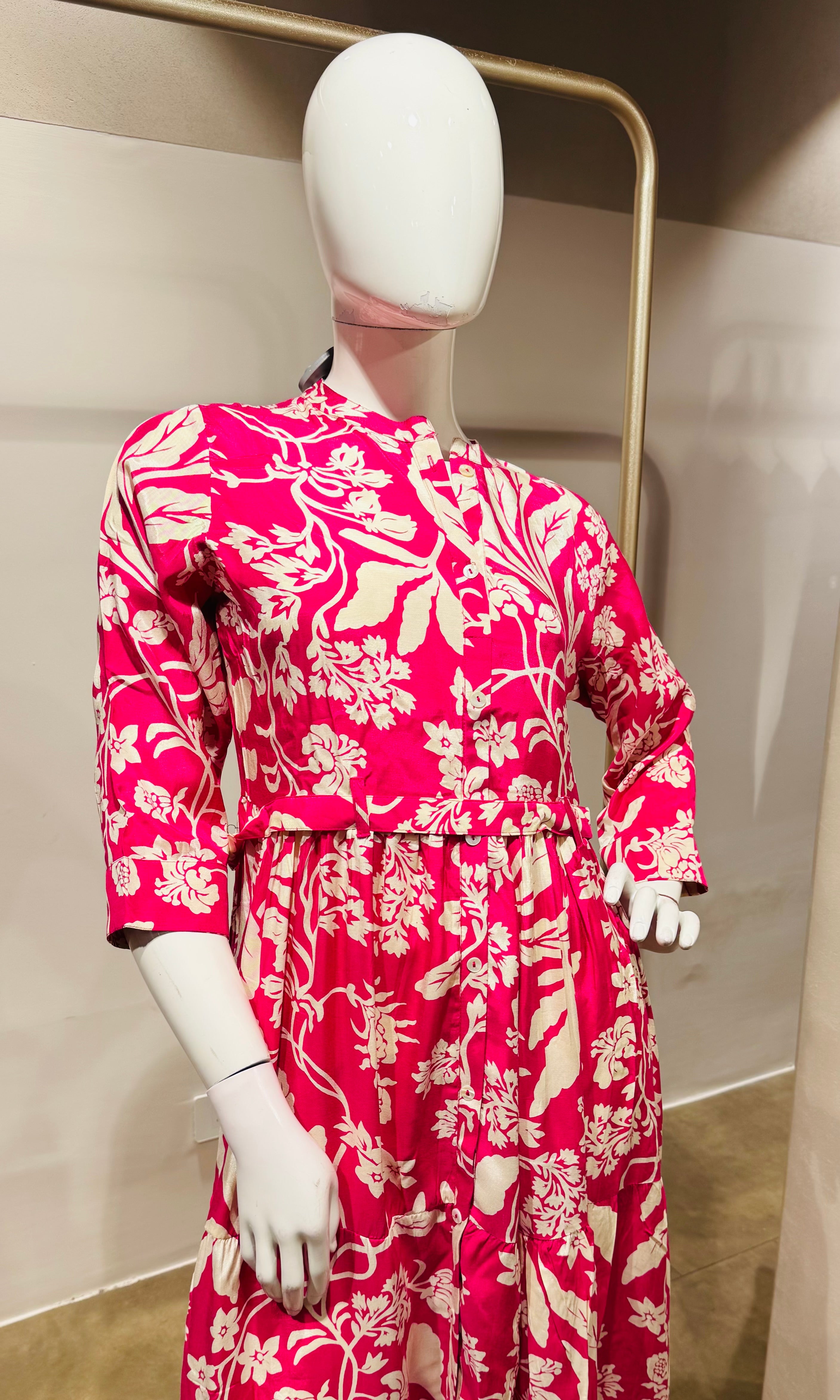 pink and white floral print Frock