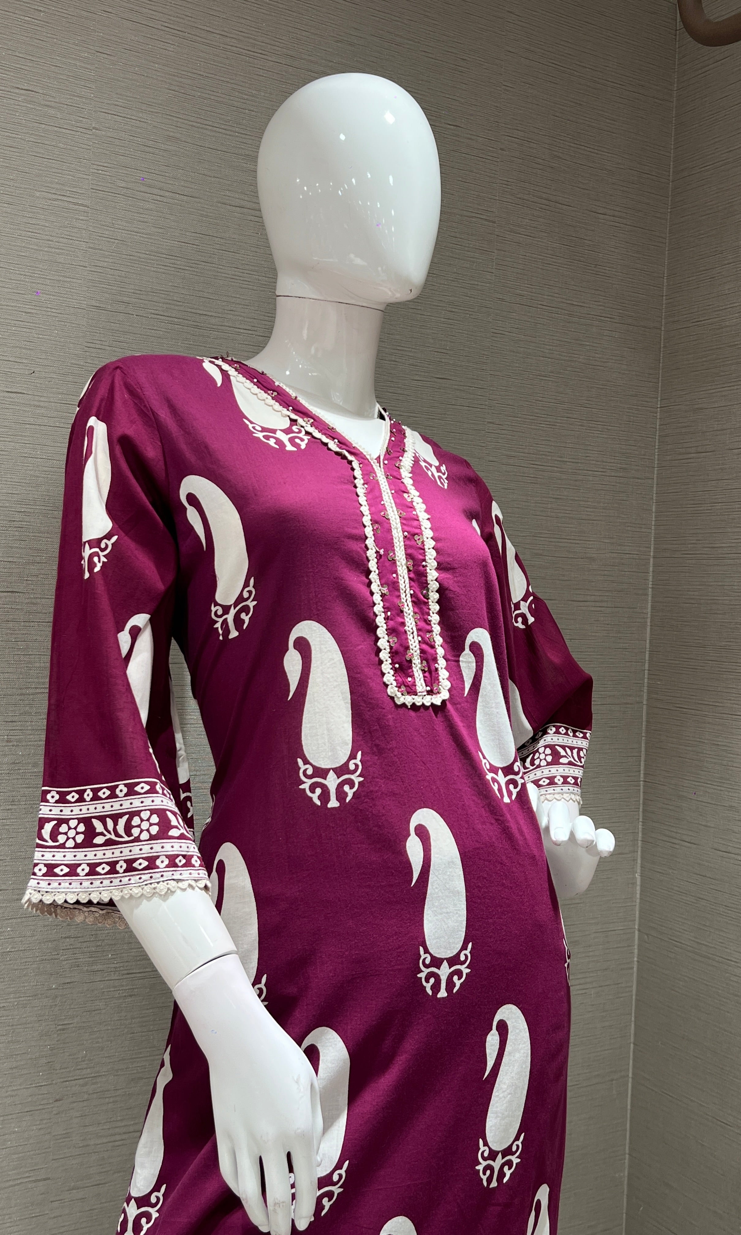 Purple EMBROIDERED PRINTED KURTA SET