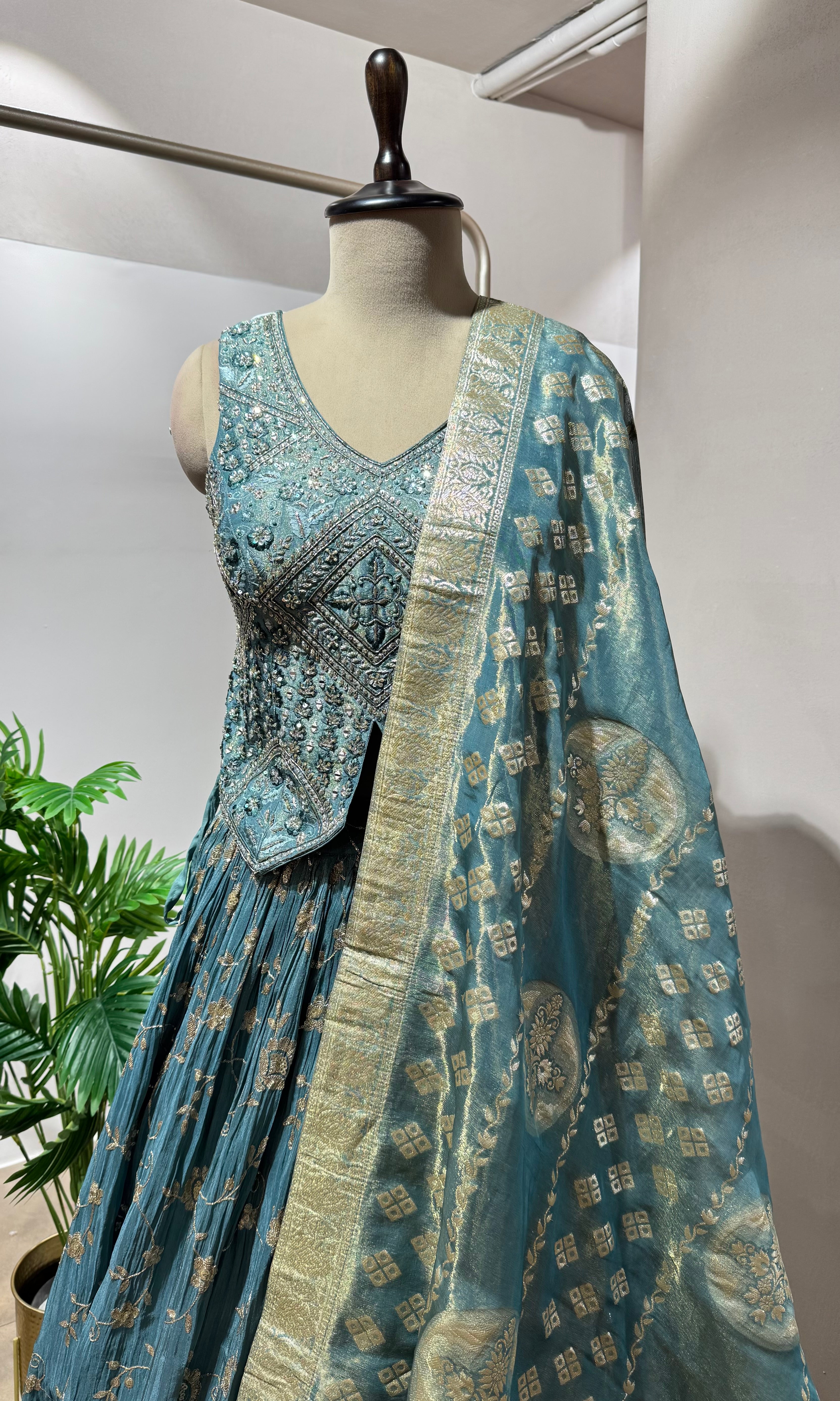 Sea Green GOLDEN EMBROIDERD LEHENGA SET