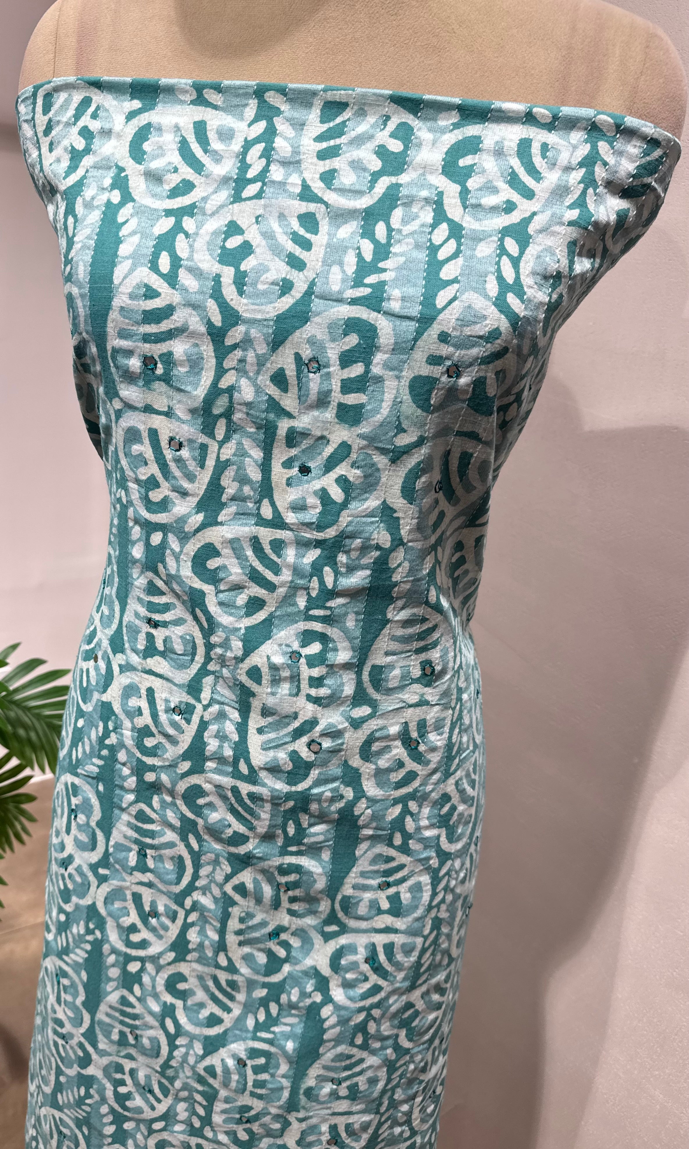 GREEN ETHNIC PRINTED DRESS MATERIAL