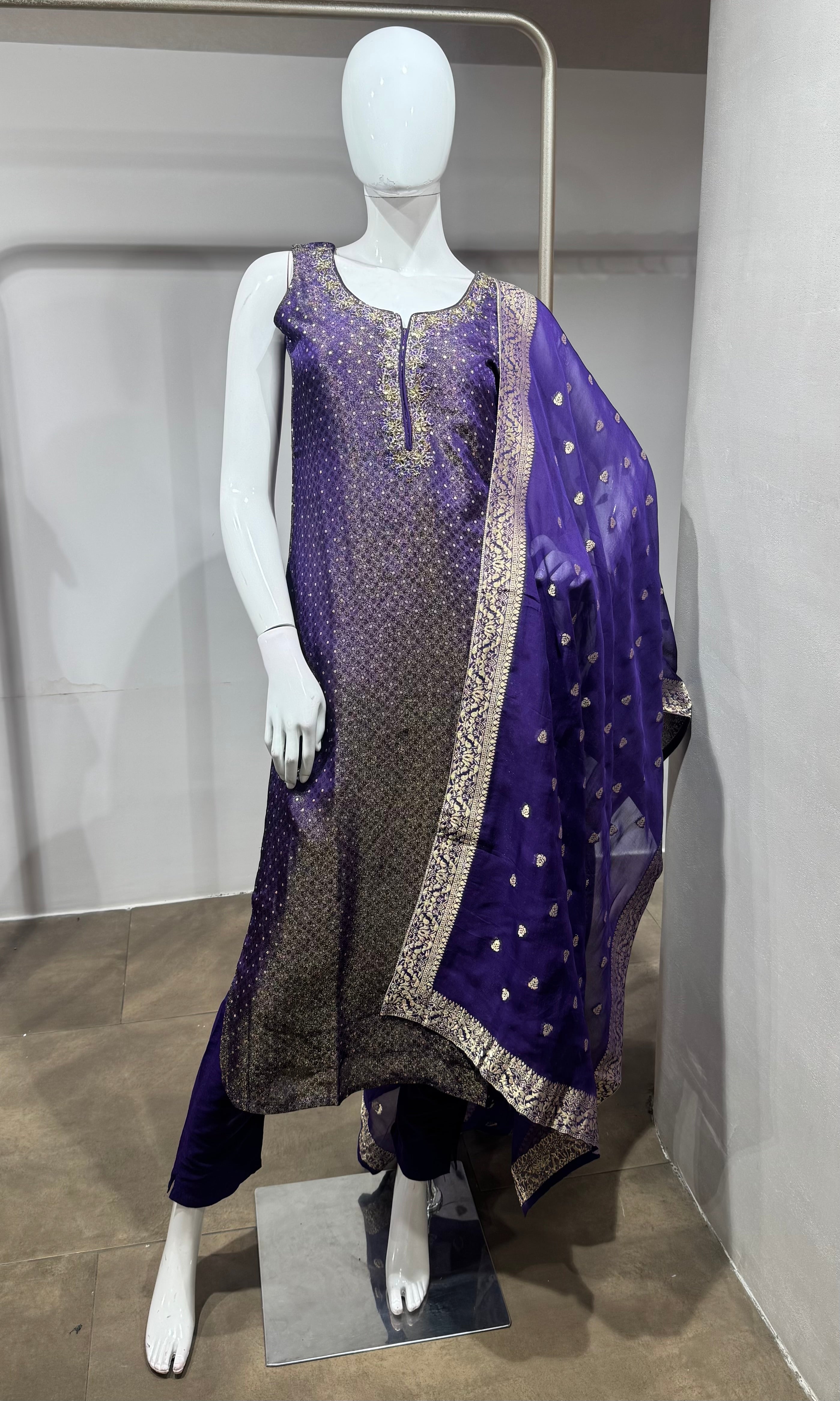 Purple Banarasi Embroidered Kurta Set