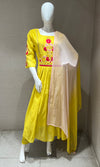 yellow floral embroidered kurta set