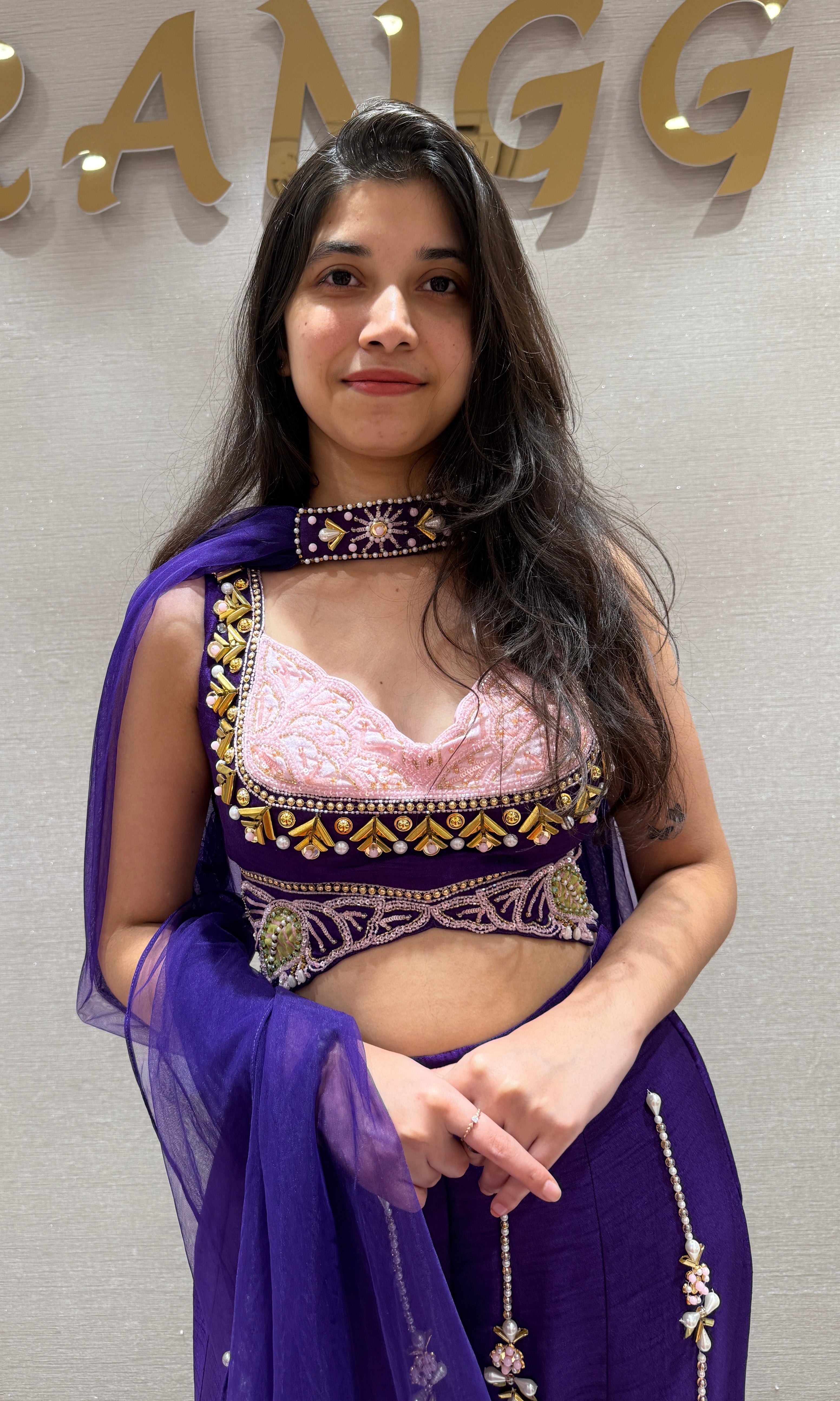 Purple Floral Embellished Sharara set