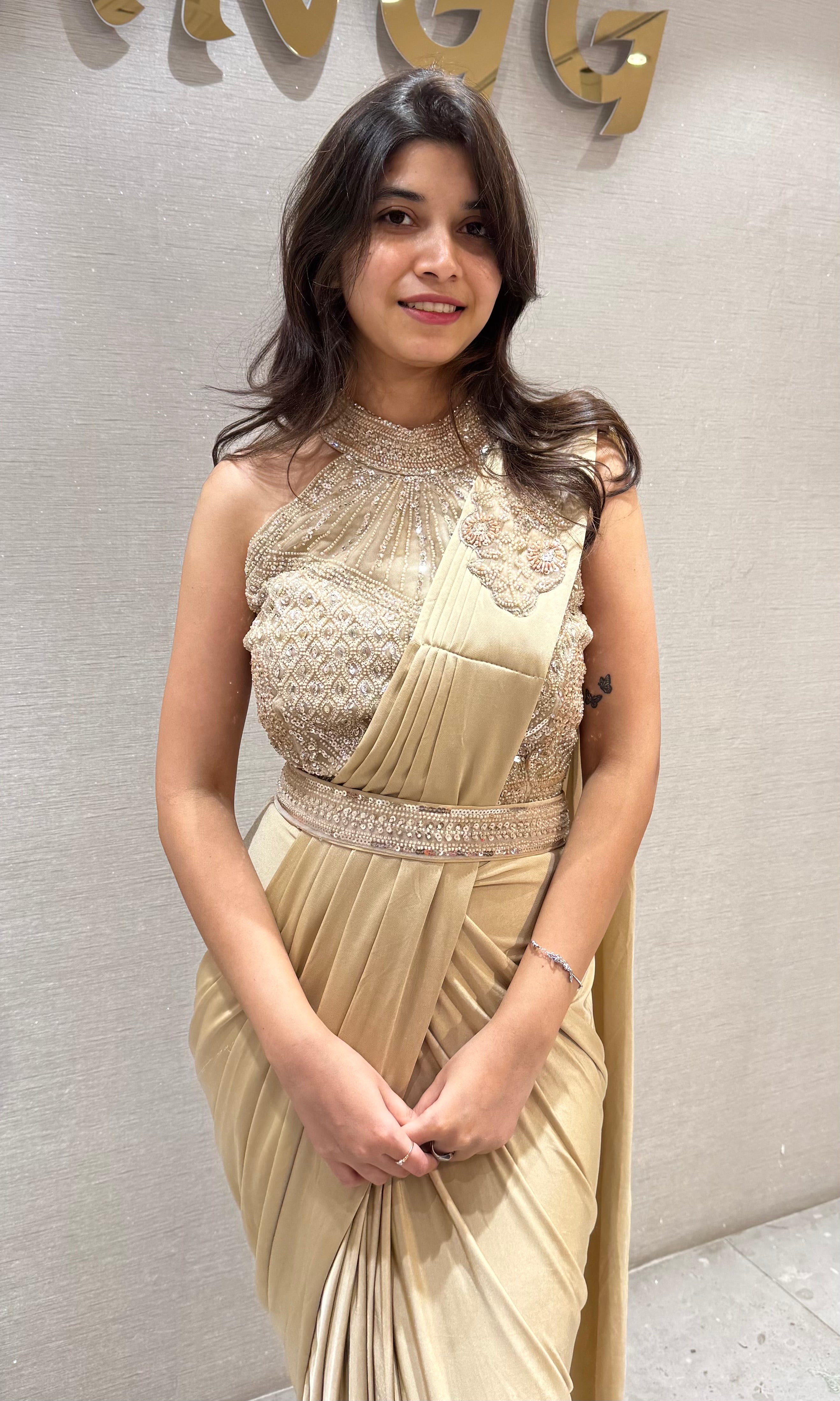 Golden Shimmer Saree with Embellished Waistband