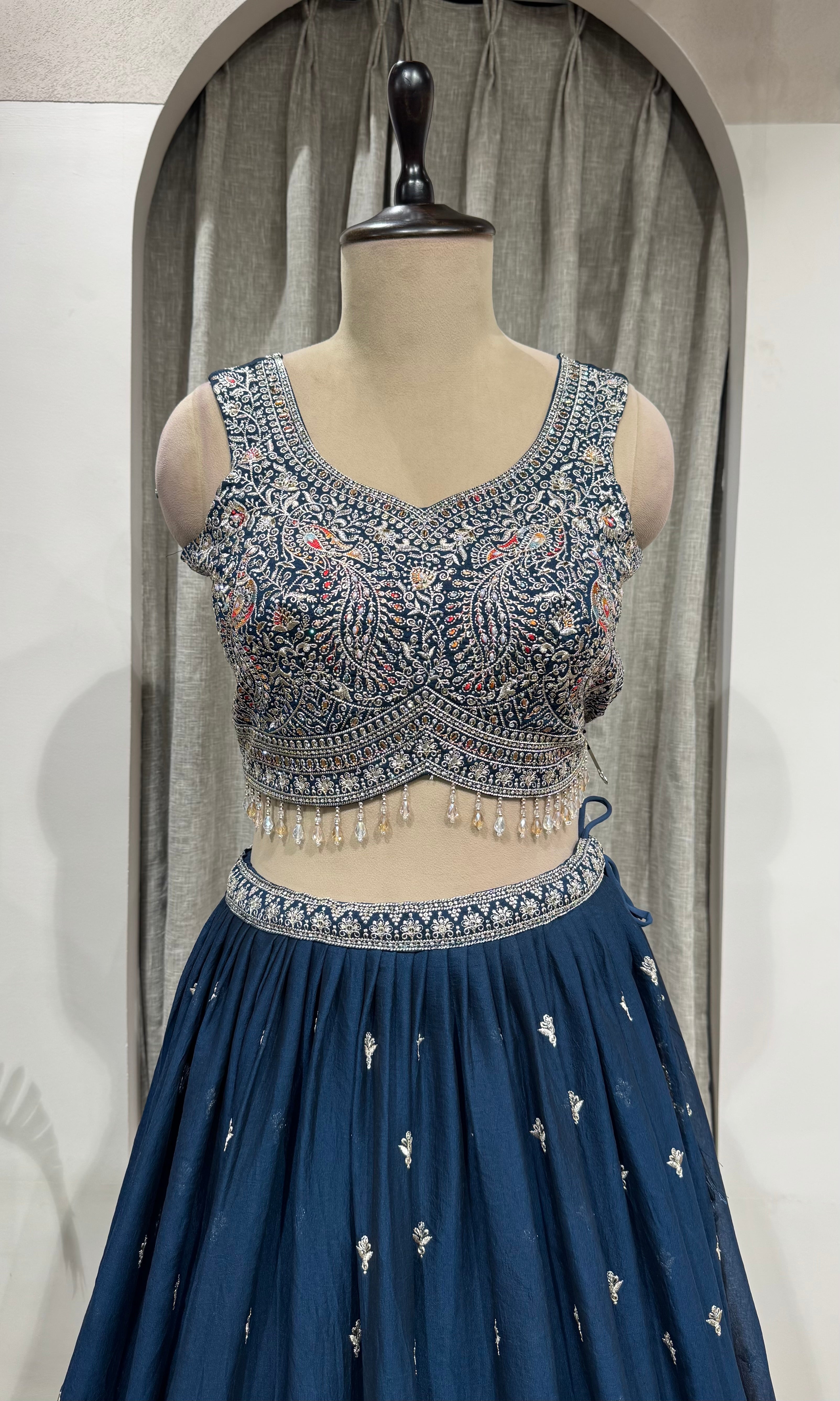 Navy Blue lehenga with intricate silver embroidery