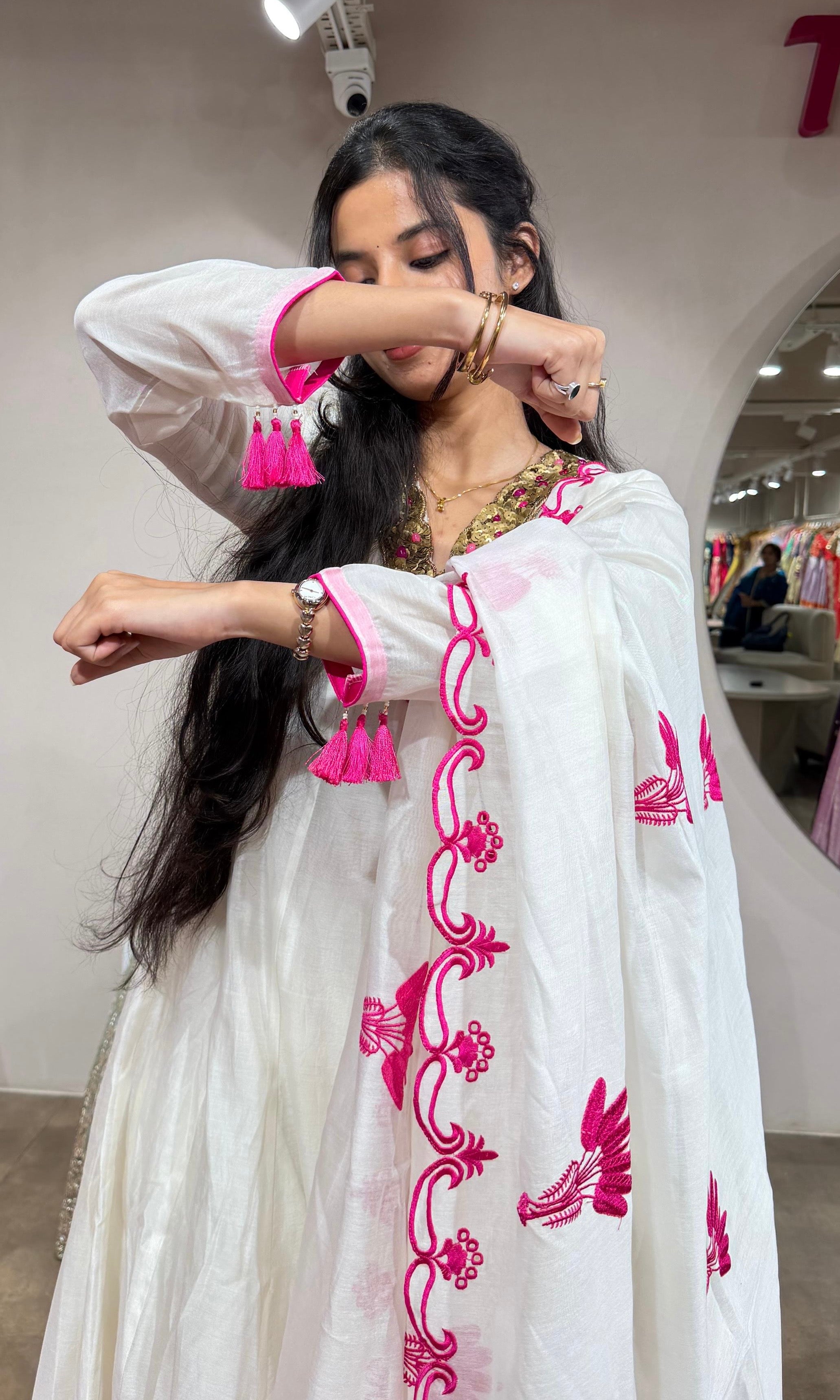 HALF WHITE & PINK ETHNIC ANARKALI SET