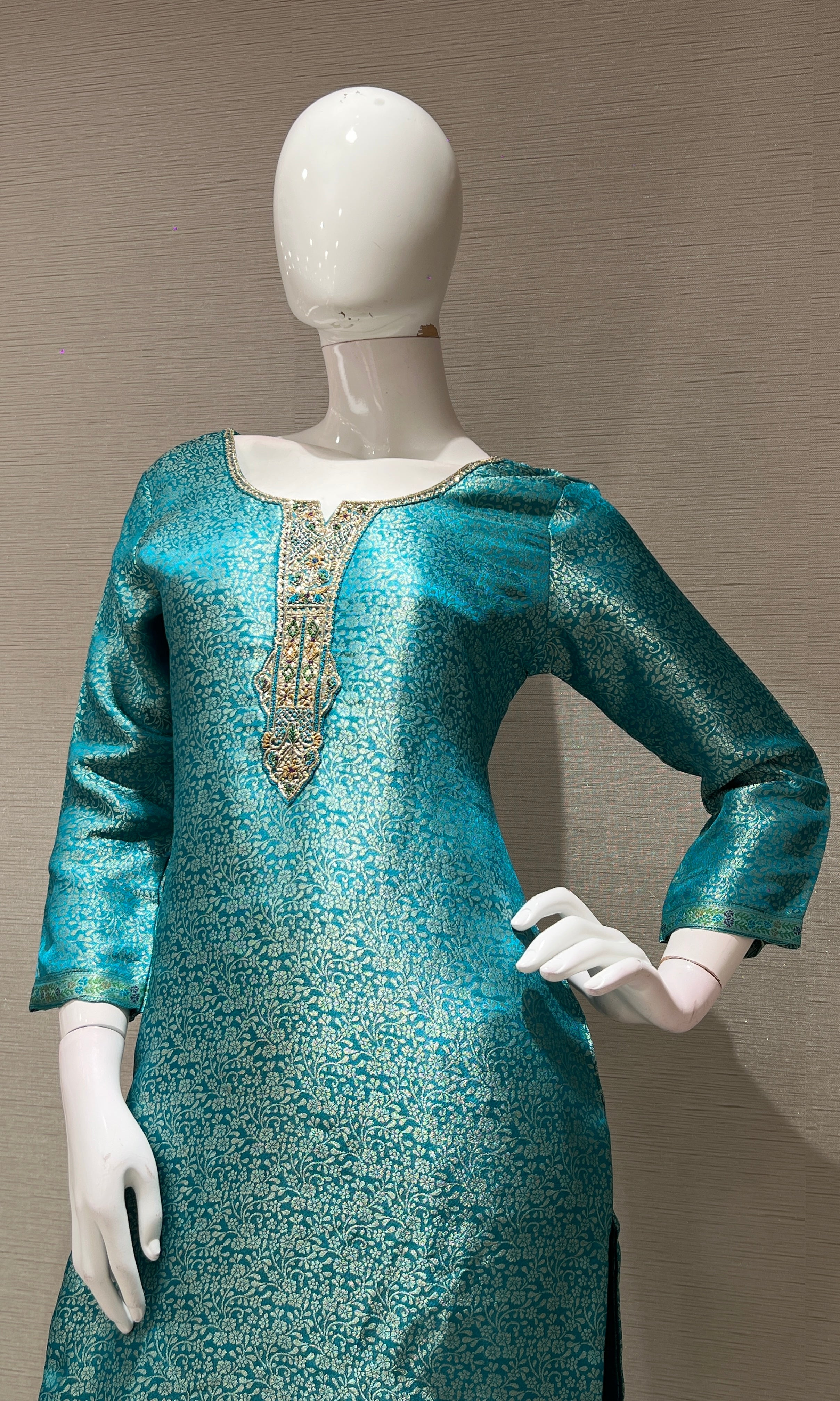 Rama blue ethnic print kurta set